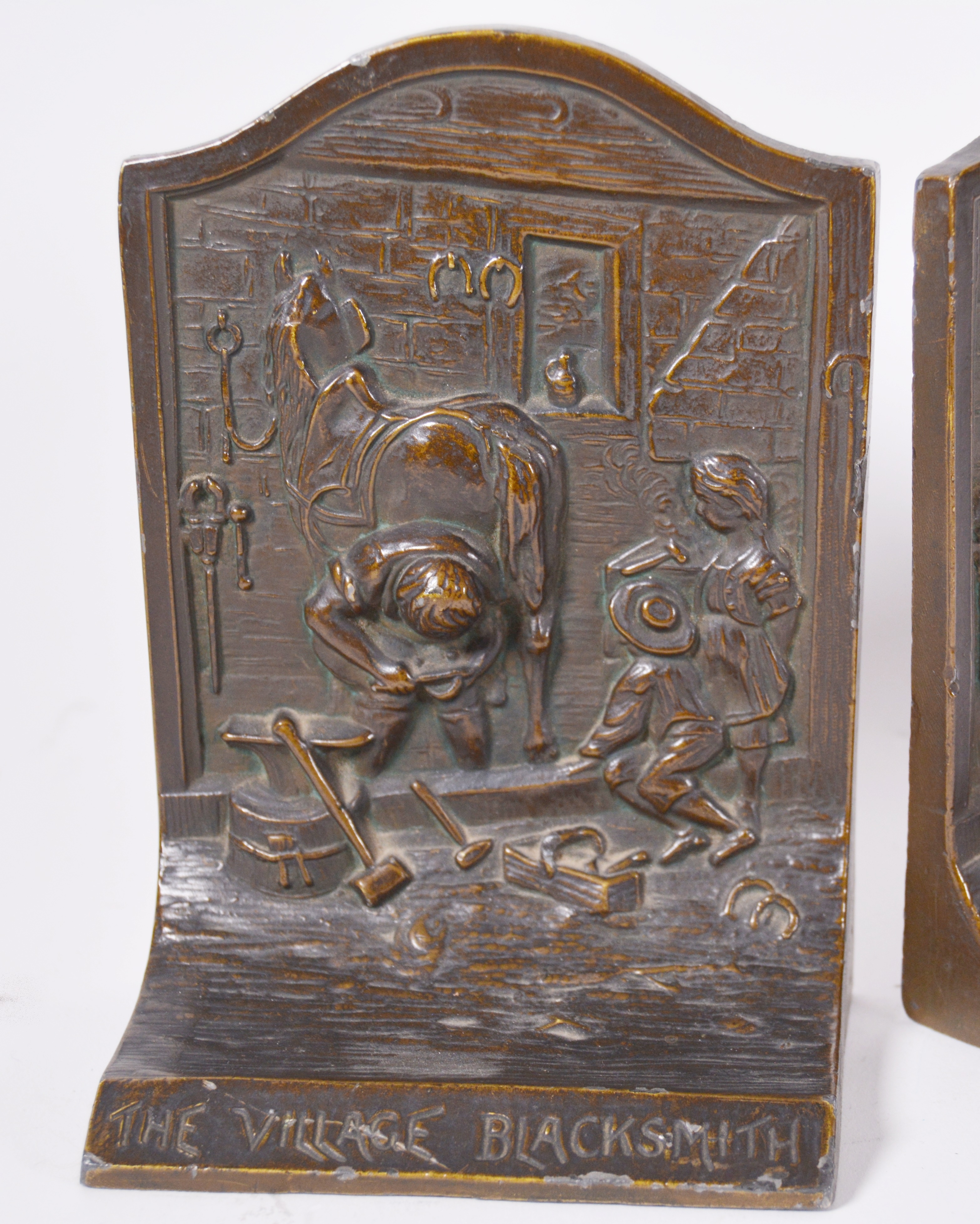 "The Village Blacksmith" Bronze Finish Bookends