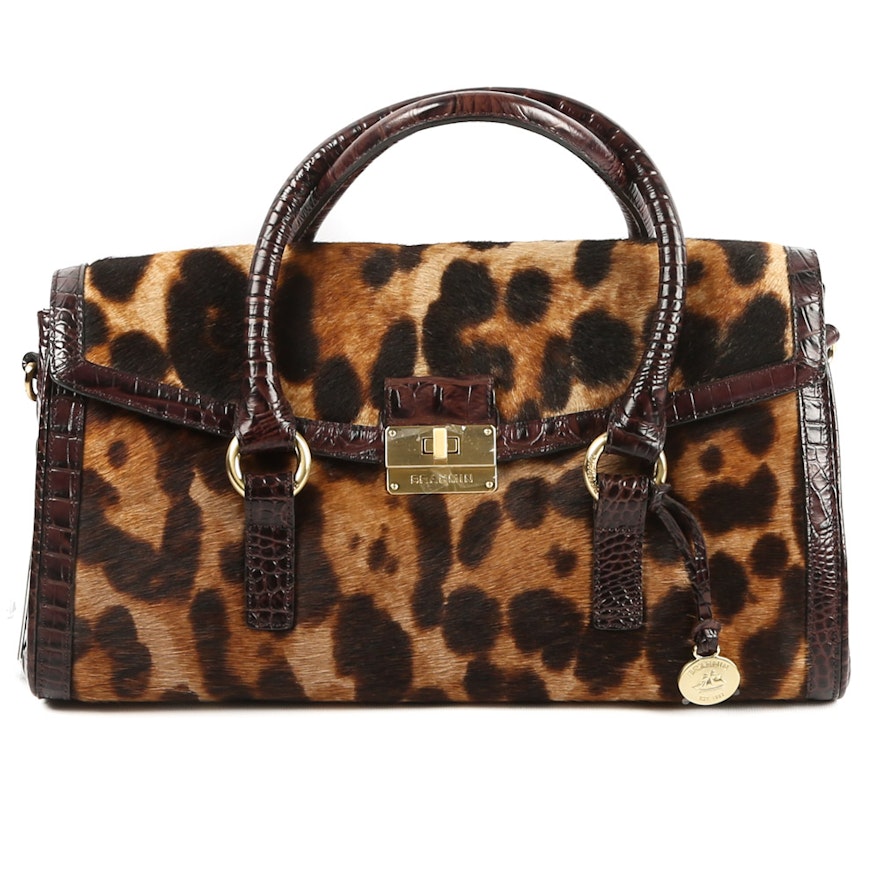 Brahmin Bridget Italian Dyed Pony Hair Leopard and Embossed Leather Luxe Satchel