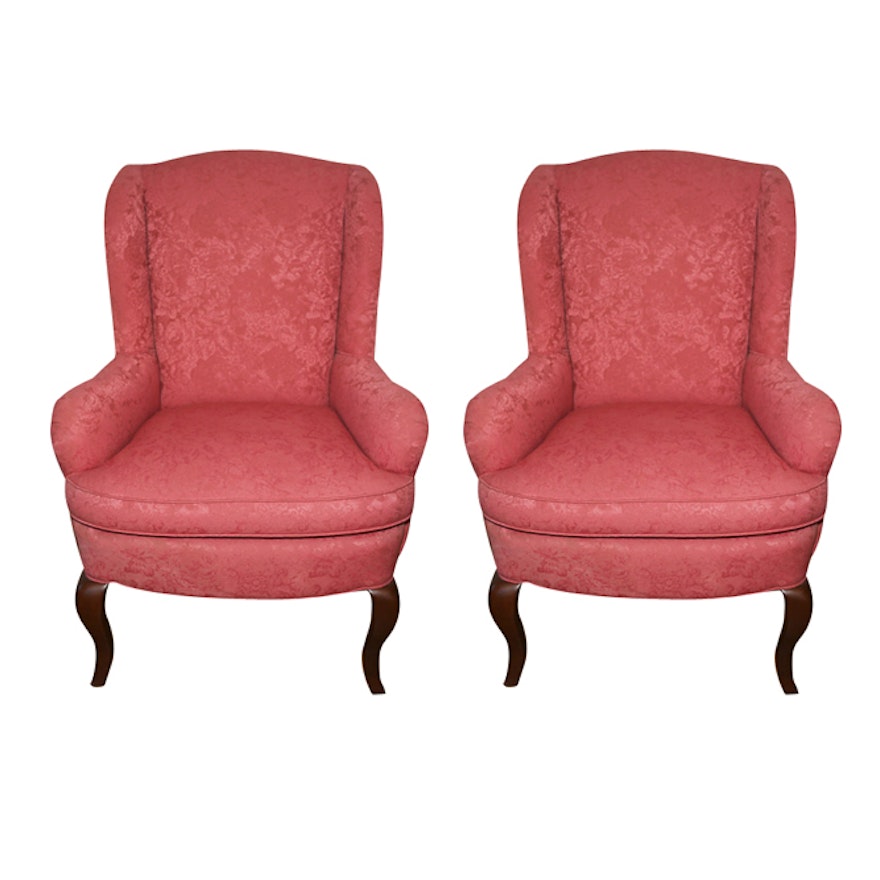 Queen Anne Style Pink Upholstered Wingback Armchairs by Brandywine Design
