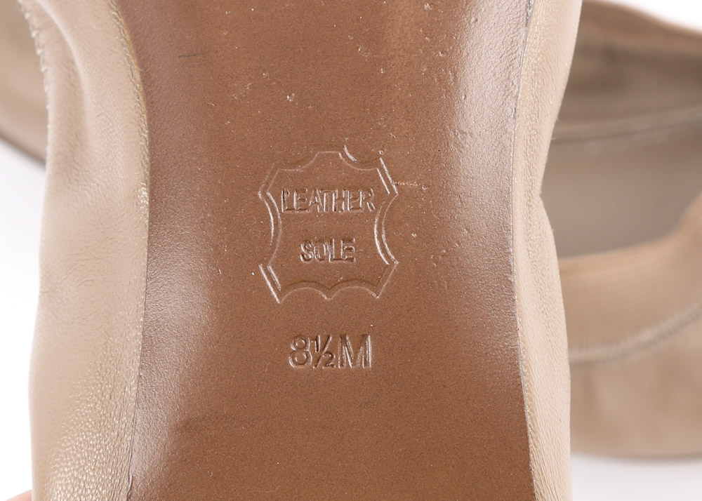 Tory Burch "Jolie" Ballet Flat in Taupe Leather with Patent Leather Cap Toes