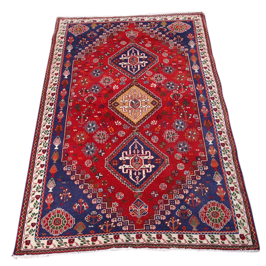 Hand-Knotted Persian Qashqai Wool Rug