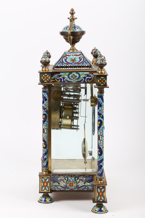 Chinese Cloisonné Empire Style Mantel Clock with Hand-Painted Porcelain Panels