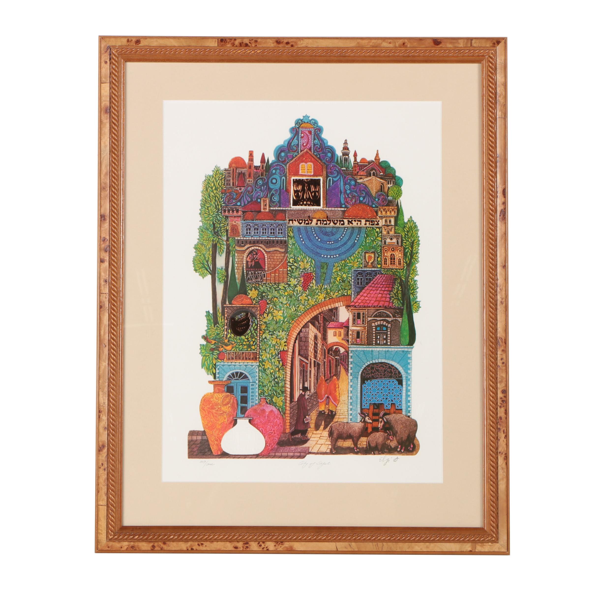 Amram Egbi Foil Embossed Offset Lithograph "City of Safat"