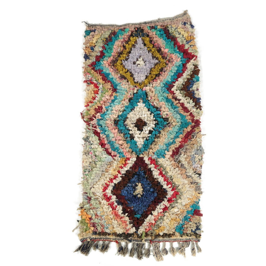 Hand-Knotted Moroccan Boucherouite Accent Rug