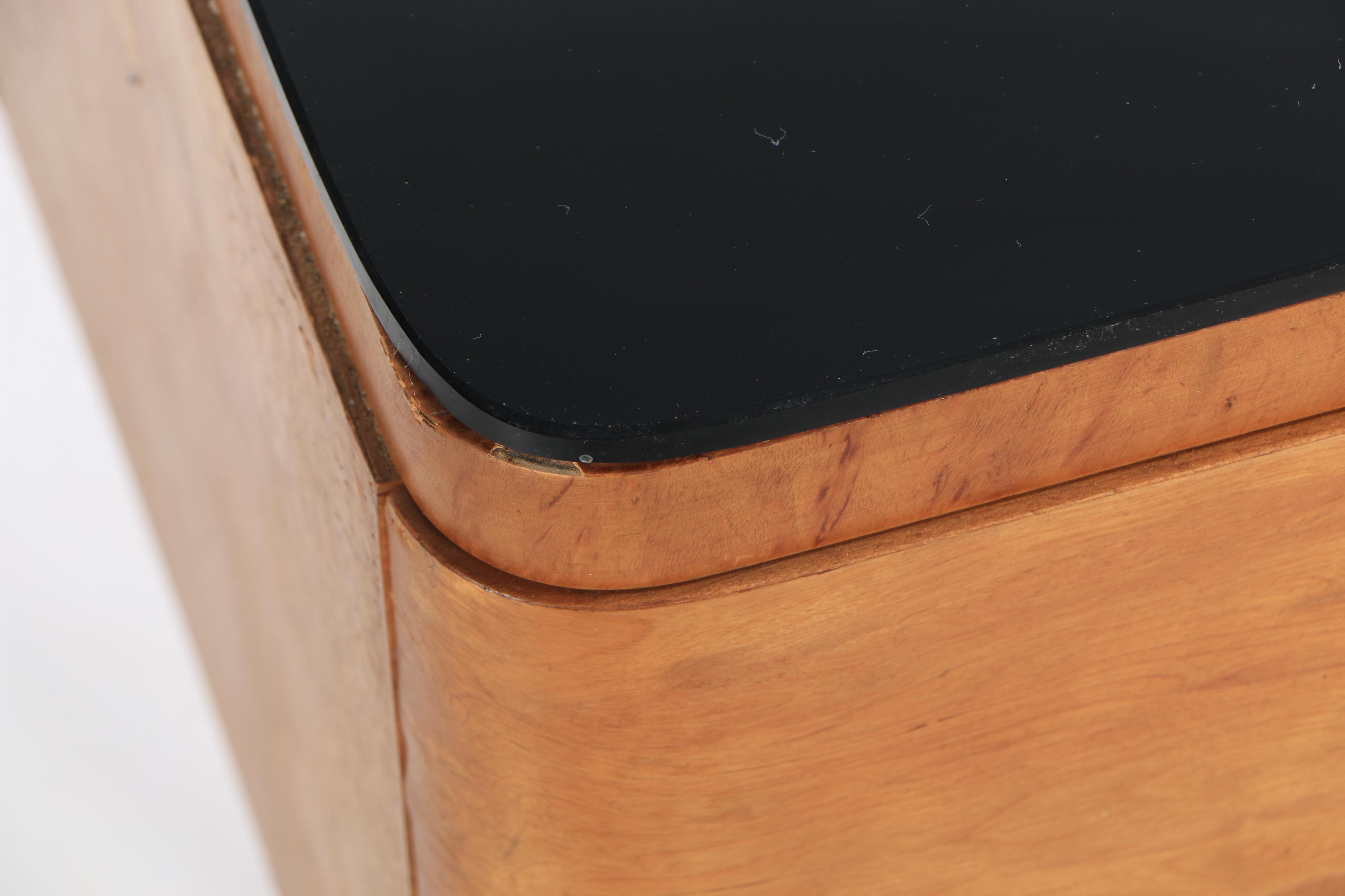 Mid Century Modern Console with Black Glass Top