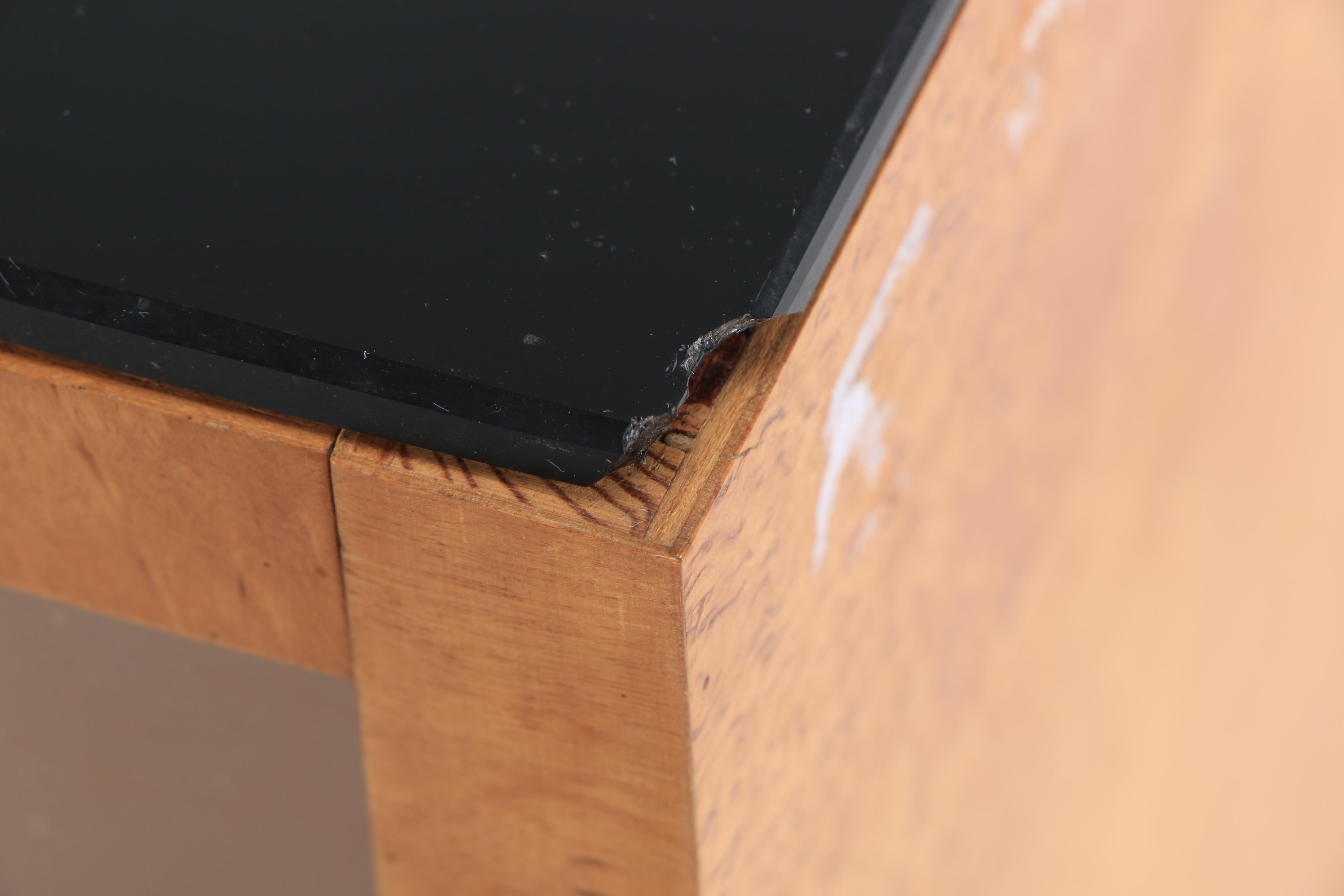 Mid Century Modern Console with Black Glass Top