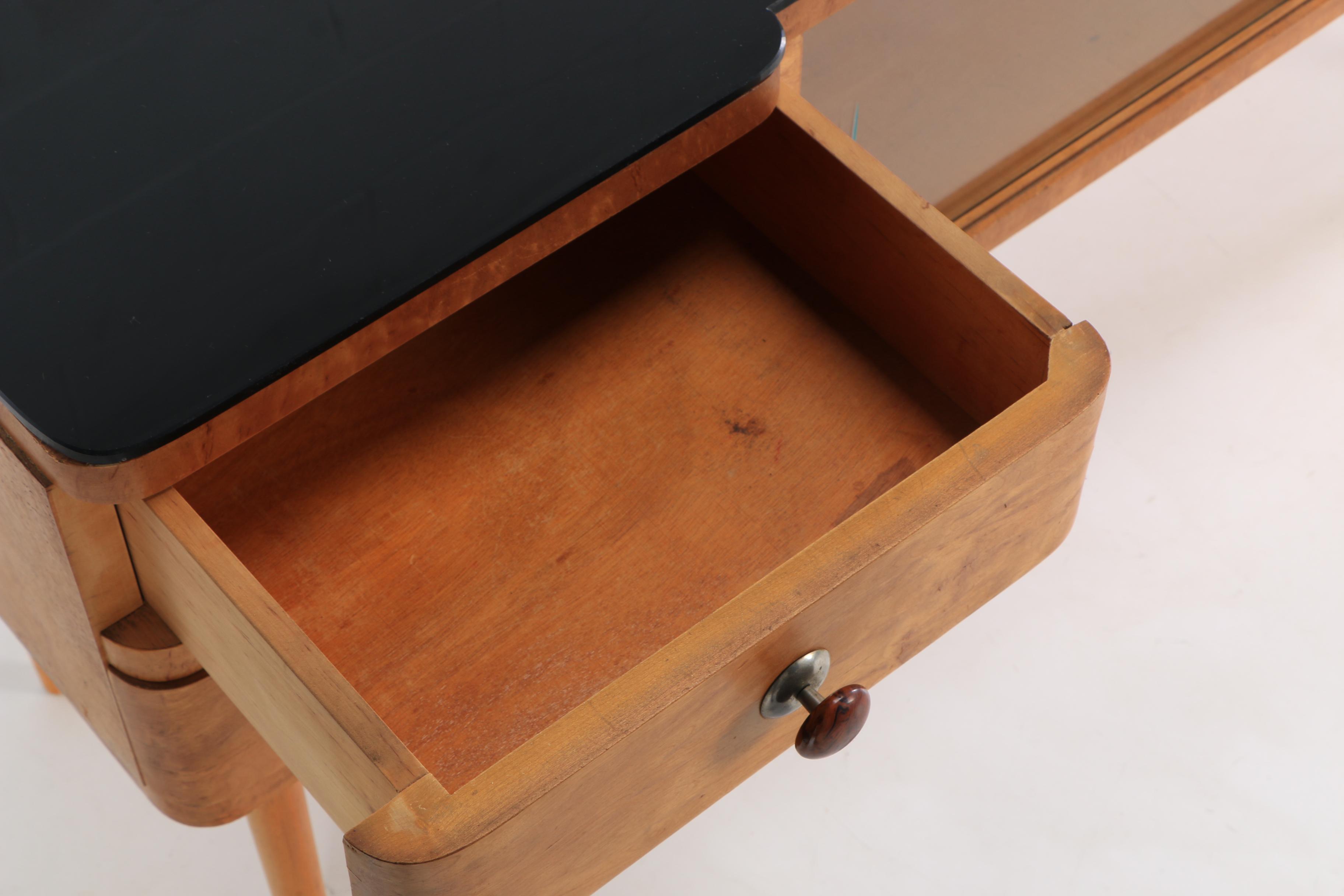 Mid Century Modern Console with Black Glass Top