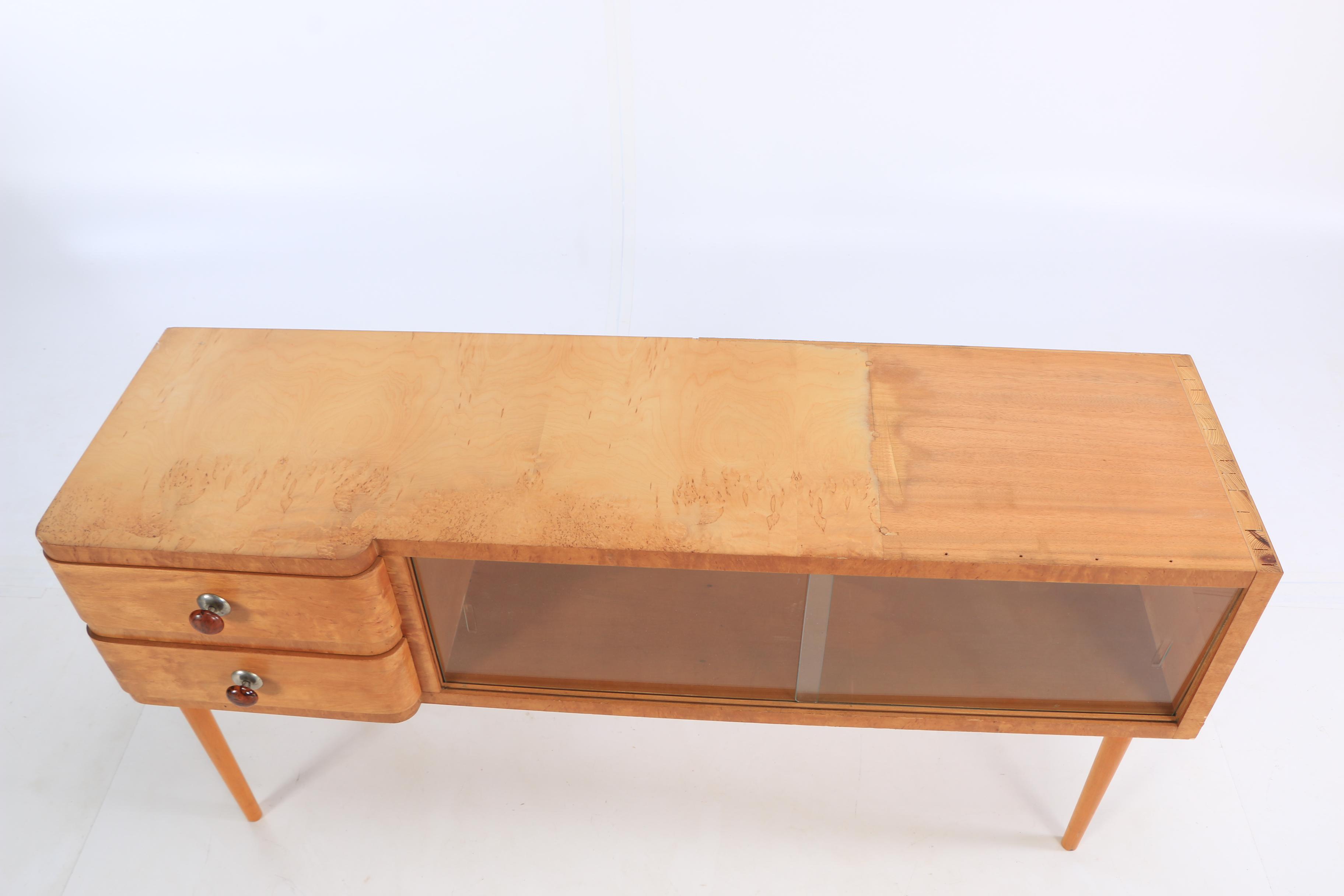 Mid Century Modern Console with Black Glass Top