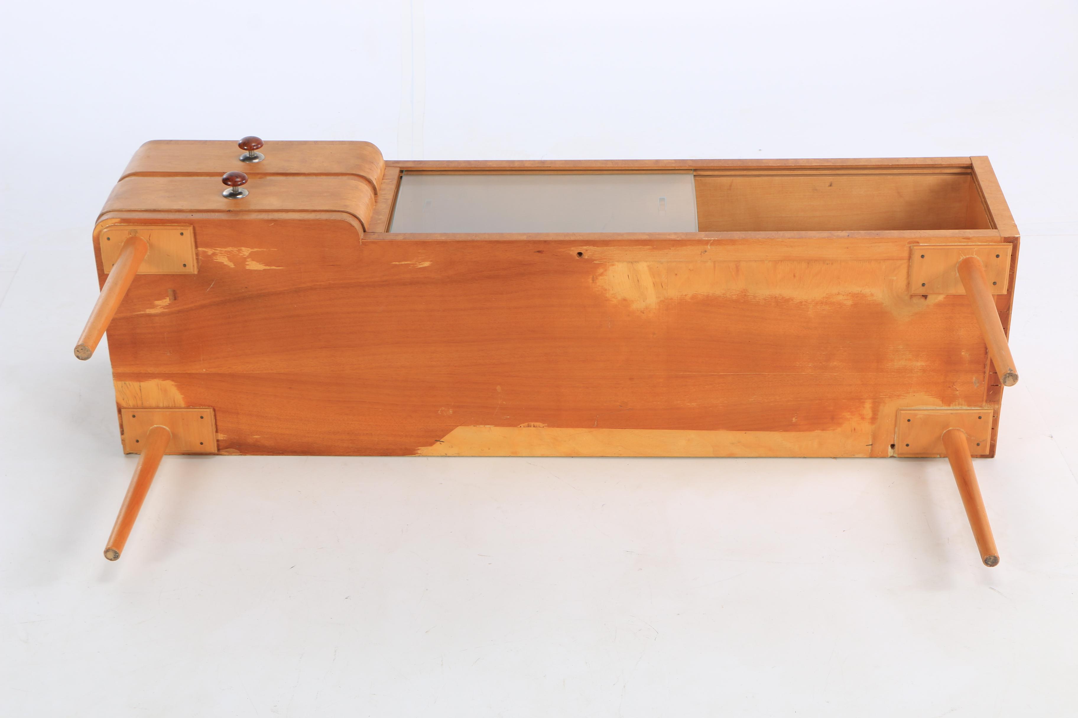 Mid Century Modern Console with Black Glass Top