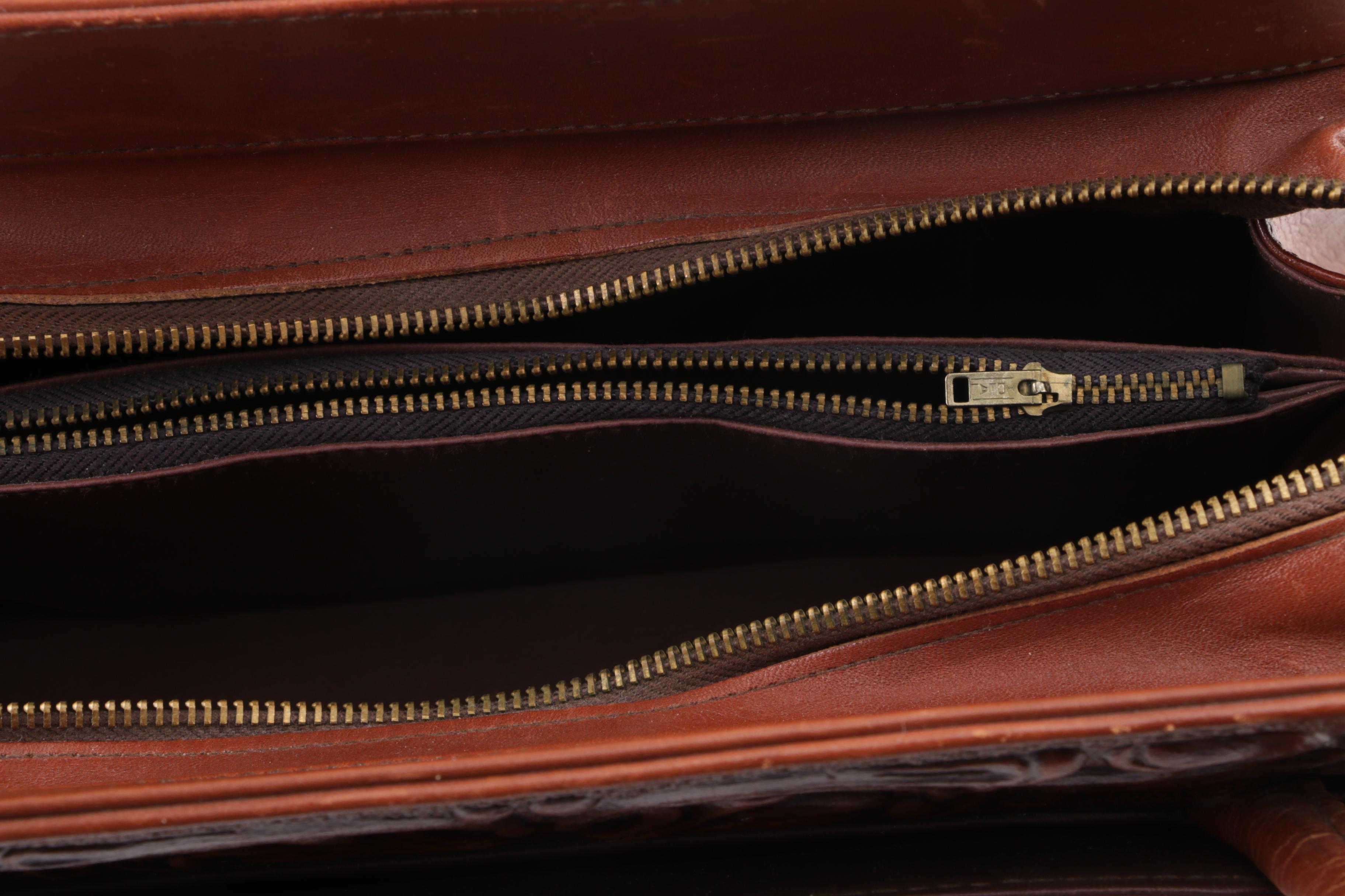 Circa 1970s Vintage Mont-Abur Tooled Leather Aztec Themed Handbag