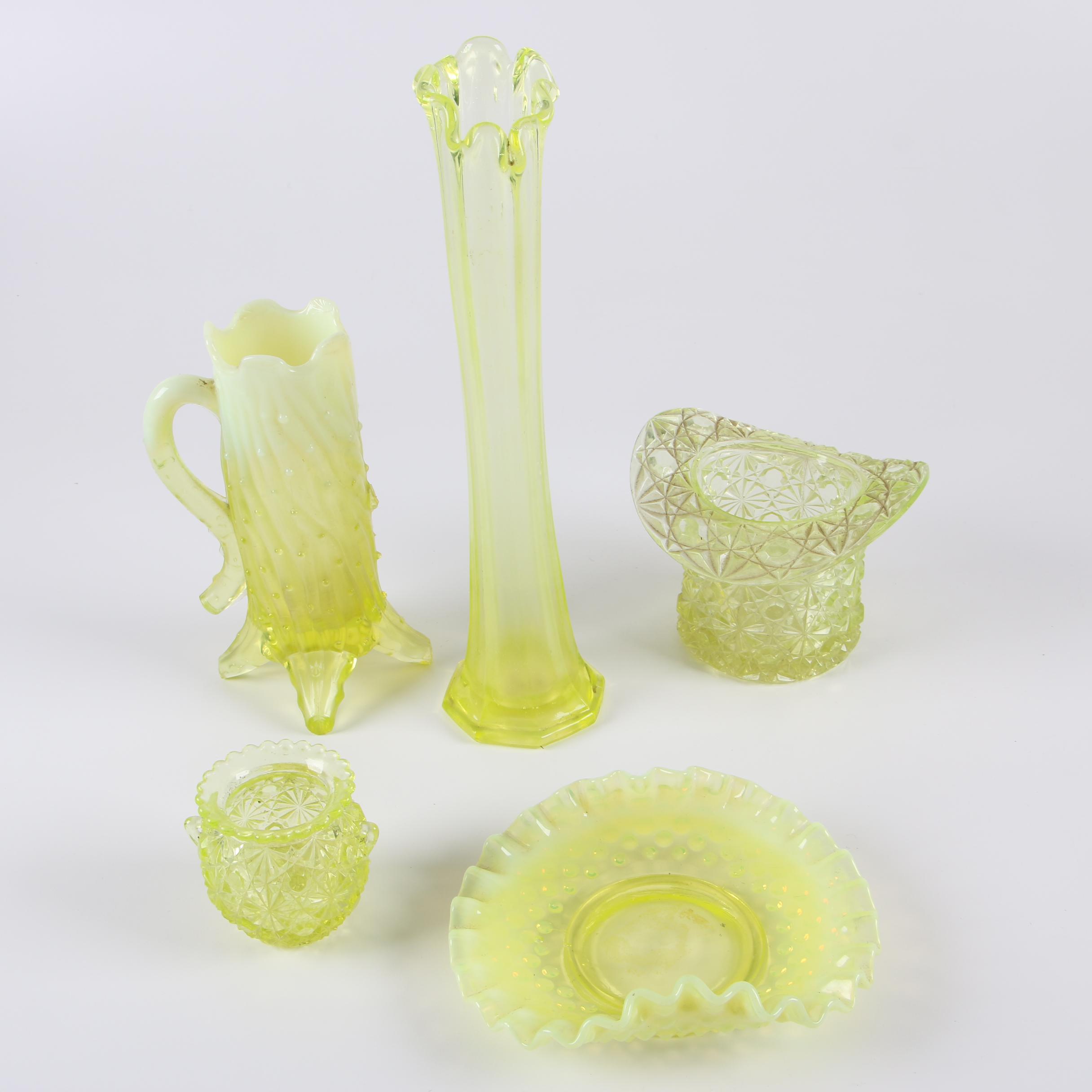 Fenton Hobnail and other Canary Vintage Glass