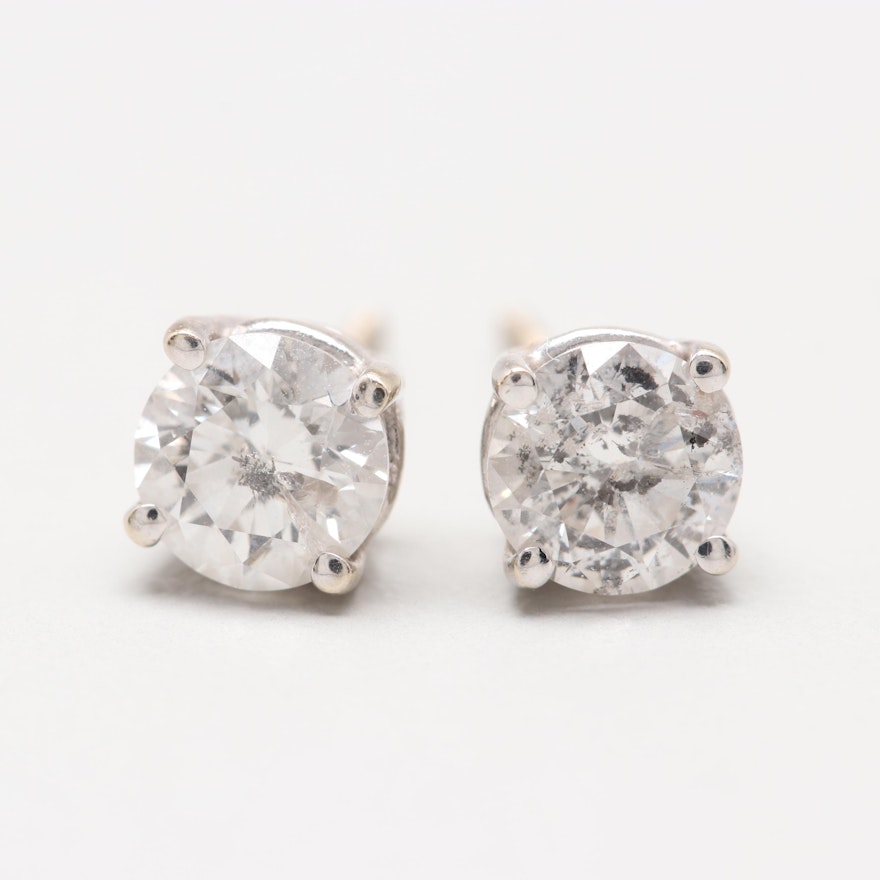 14K White Gold 1.02 CTW Diamond Stud Earrings