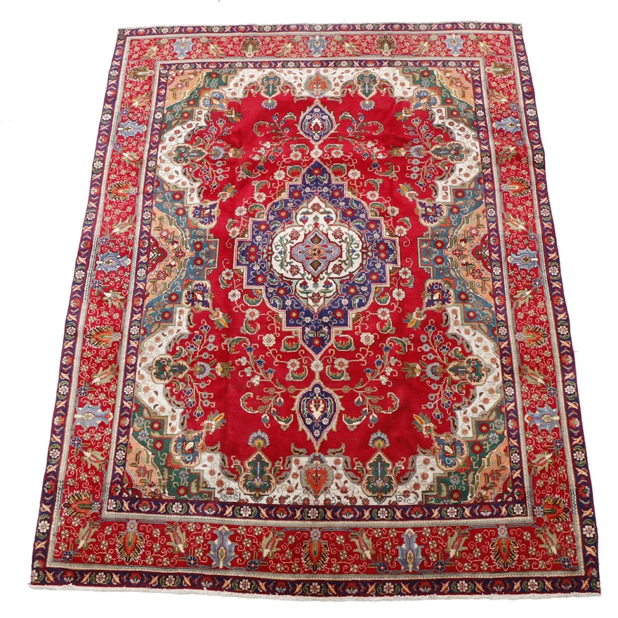 Vintage Hand-Knotted Persian Tabriz Wool Room Sized Rug