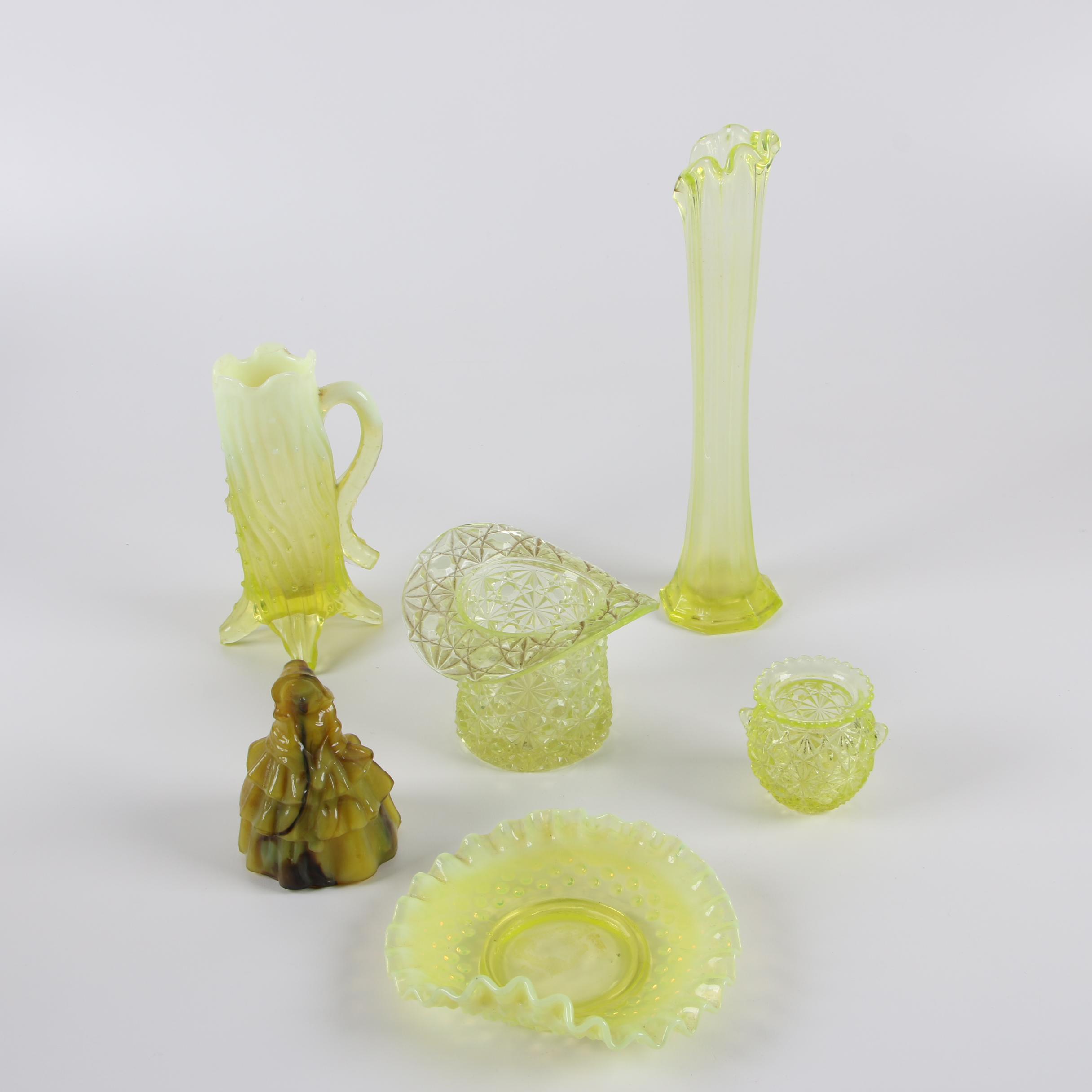 Fenton Hobnail and other Canary Vintage Glass