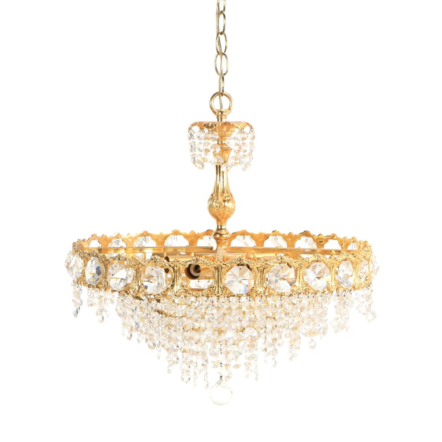 French-Style Gilt Finished Metal and Faceted Crystal Chandelier