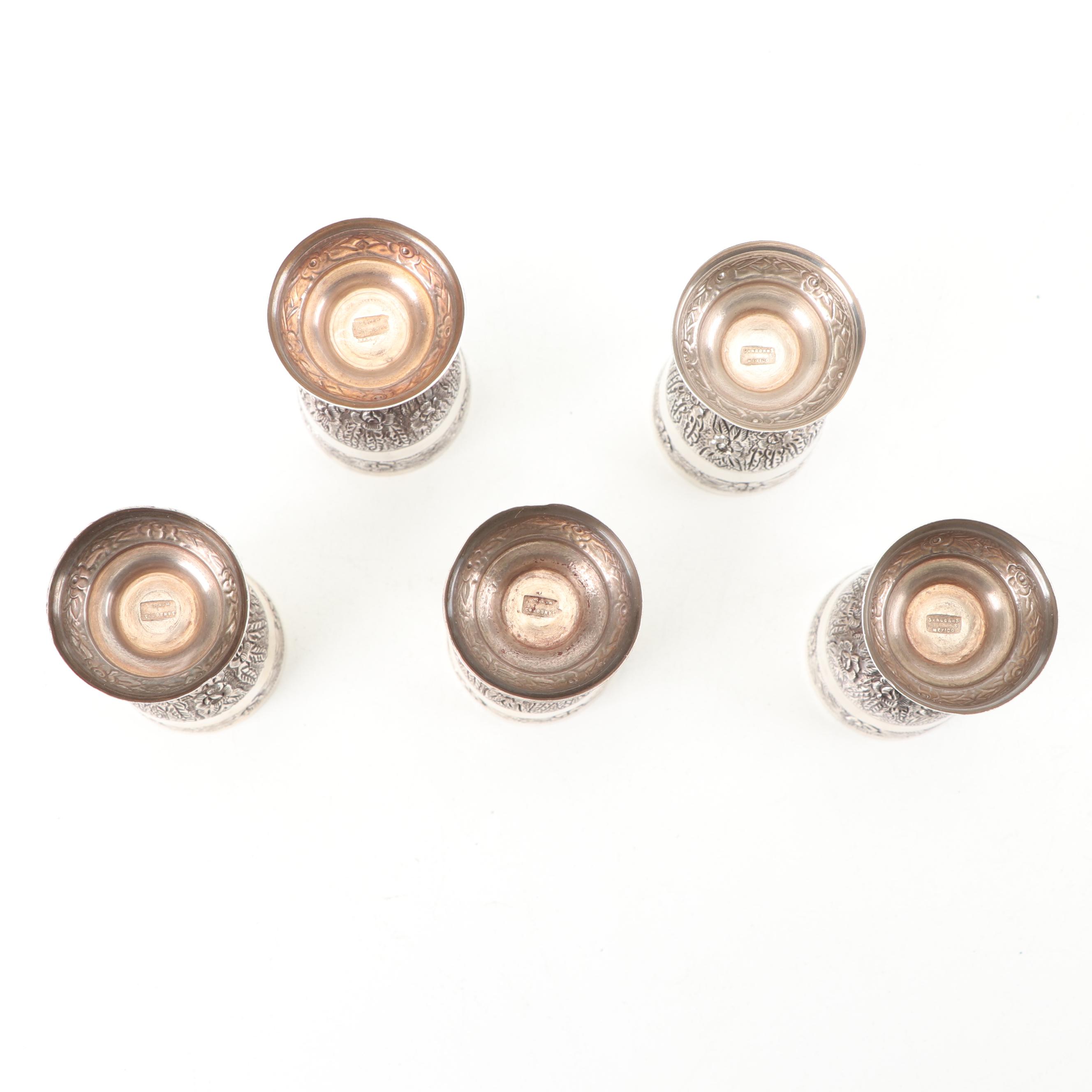 Vintage Sanborns "Aztec Rose" Mexican Sterling Silver Cordial Set