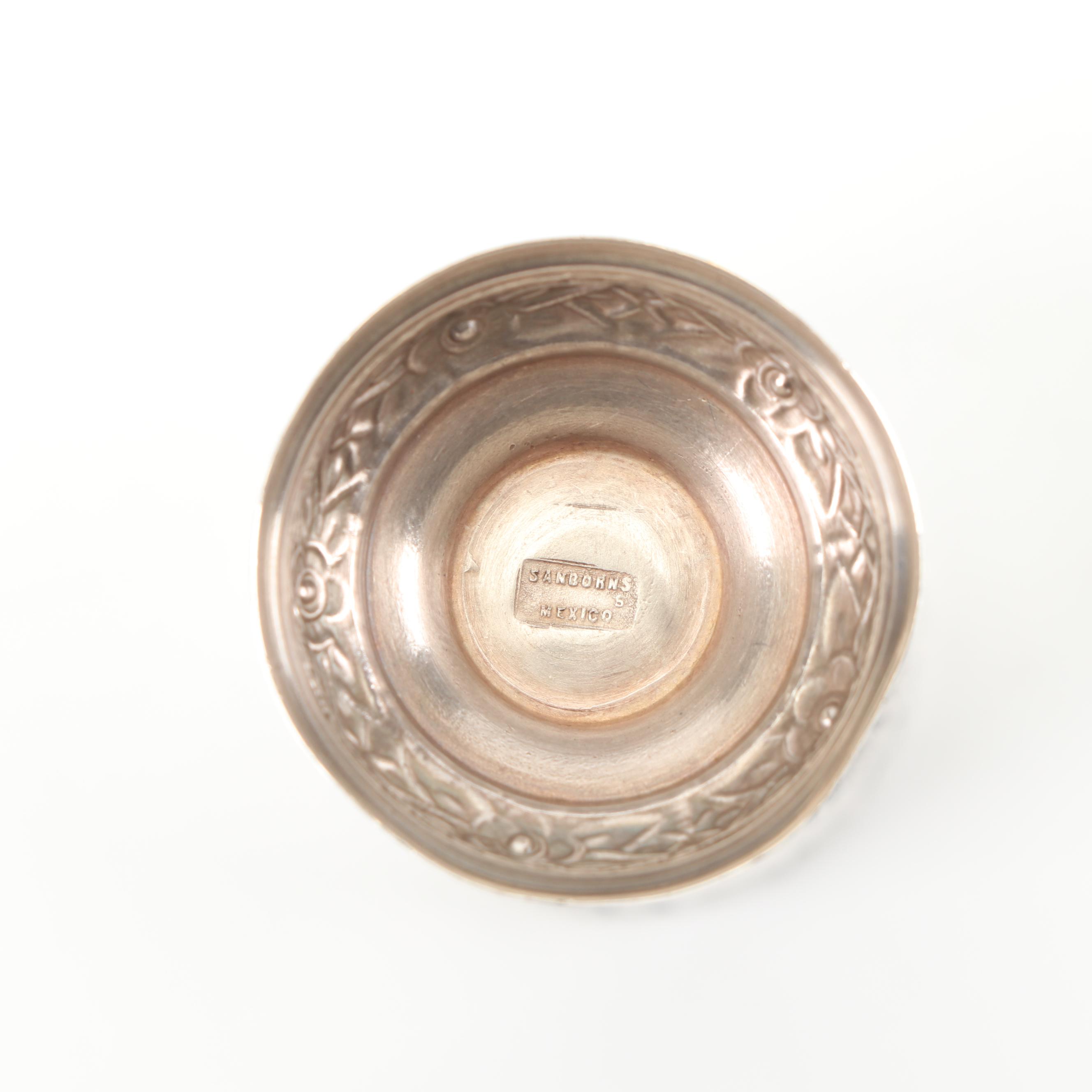 Vintage Sanborns "Aztec Rose" Mexican Sterling Silver Cordial Set