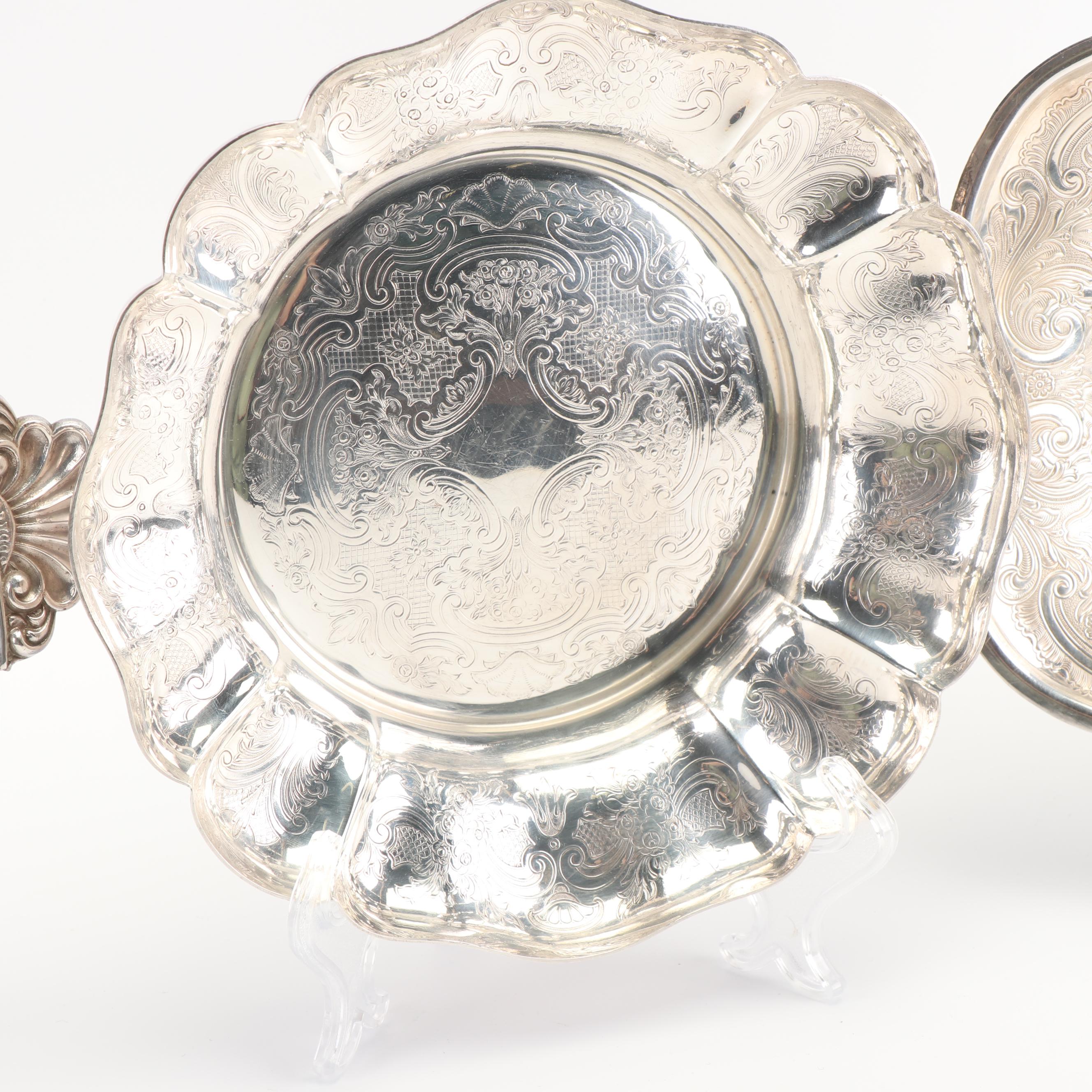 English Silver Plate Trays and Serving Bowl featuring Barker Ellis Silver Co.