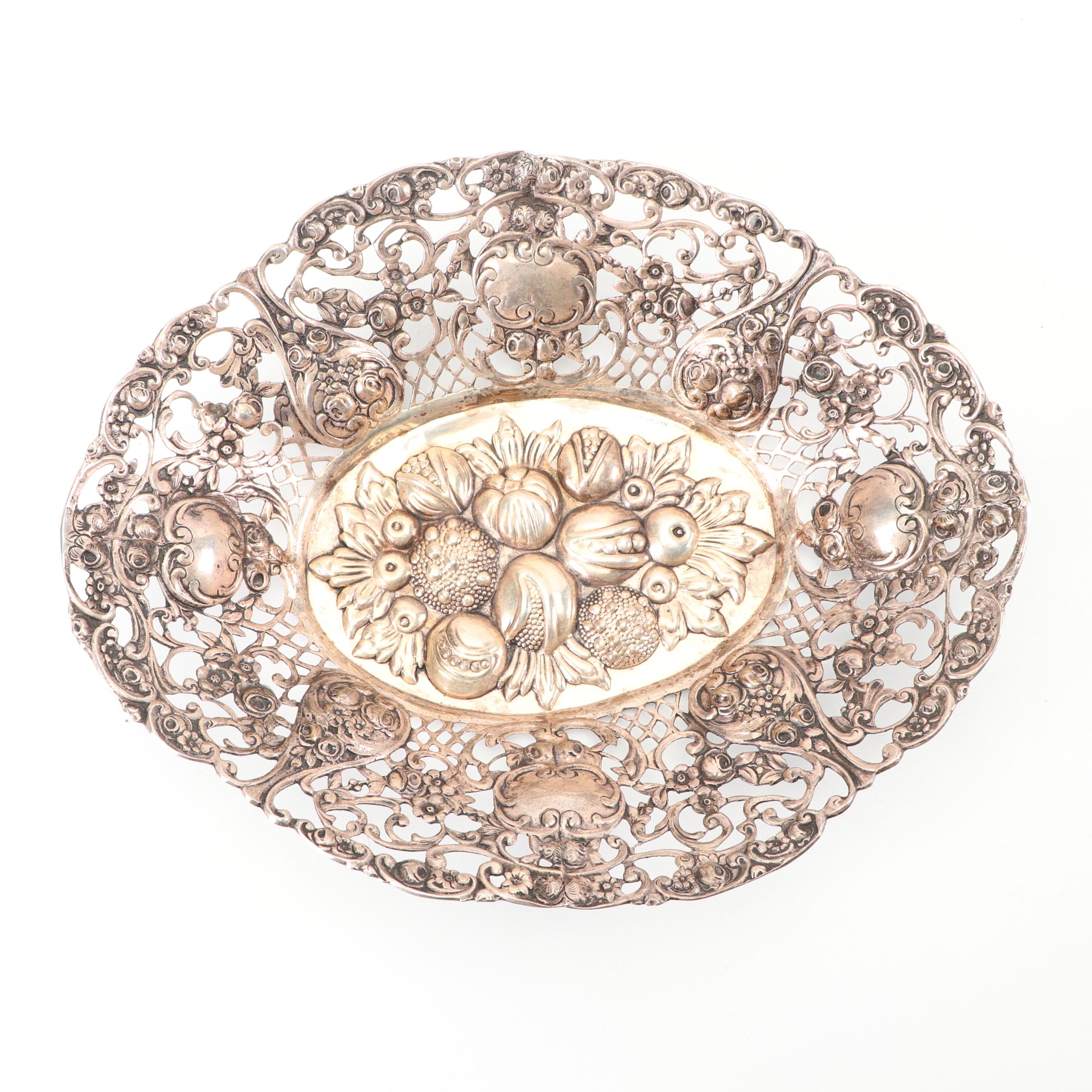 Hazorfim Israeli Sterling Silver Repoussé Openwork Bon Bon Dish