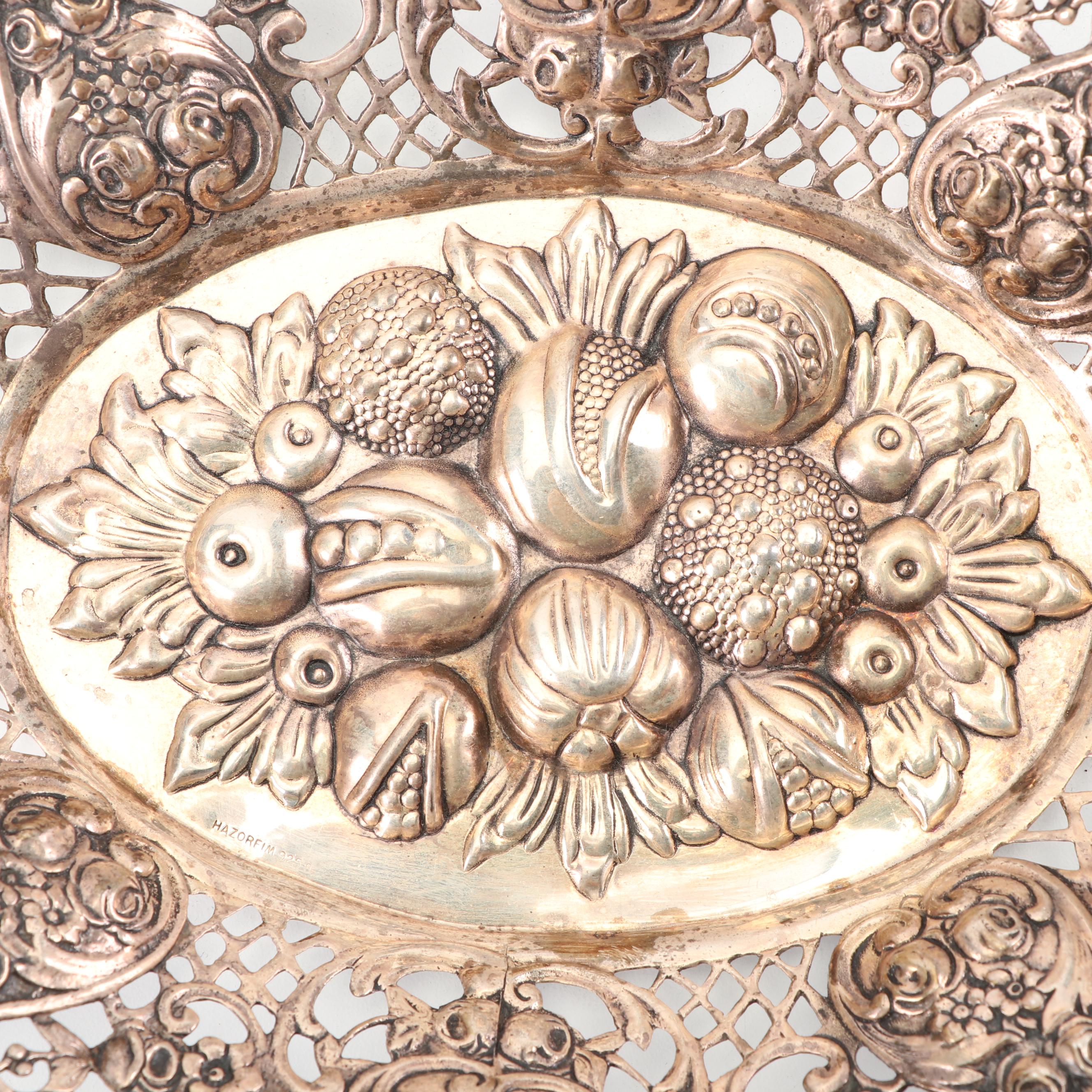 Hazorfim Israeli Sterling Silver Repoussé Openwork Bon Bon Dish