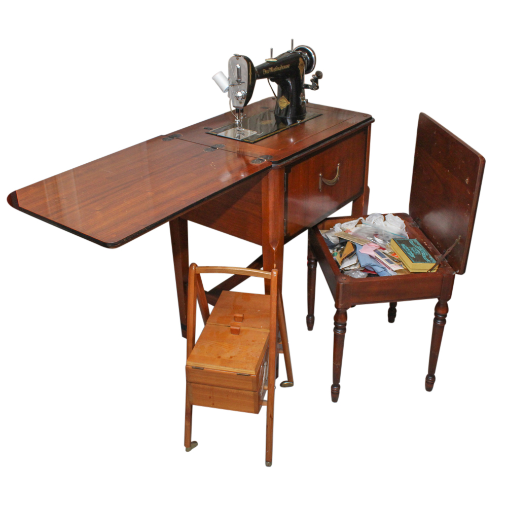 Free-Westinghouse Deluxe Rotary Sewing Machine Table and Sewing Supplies