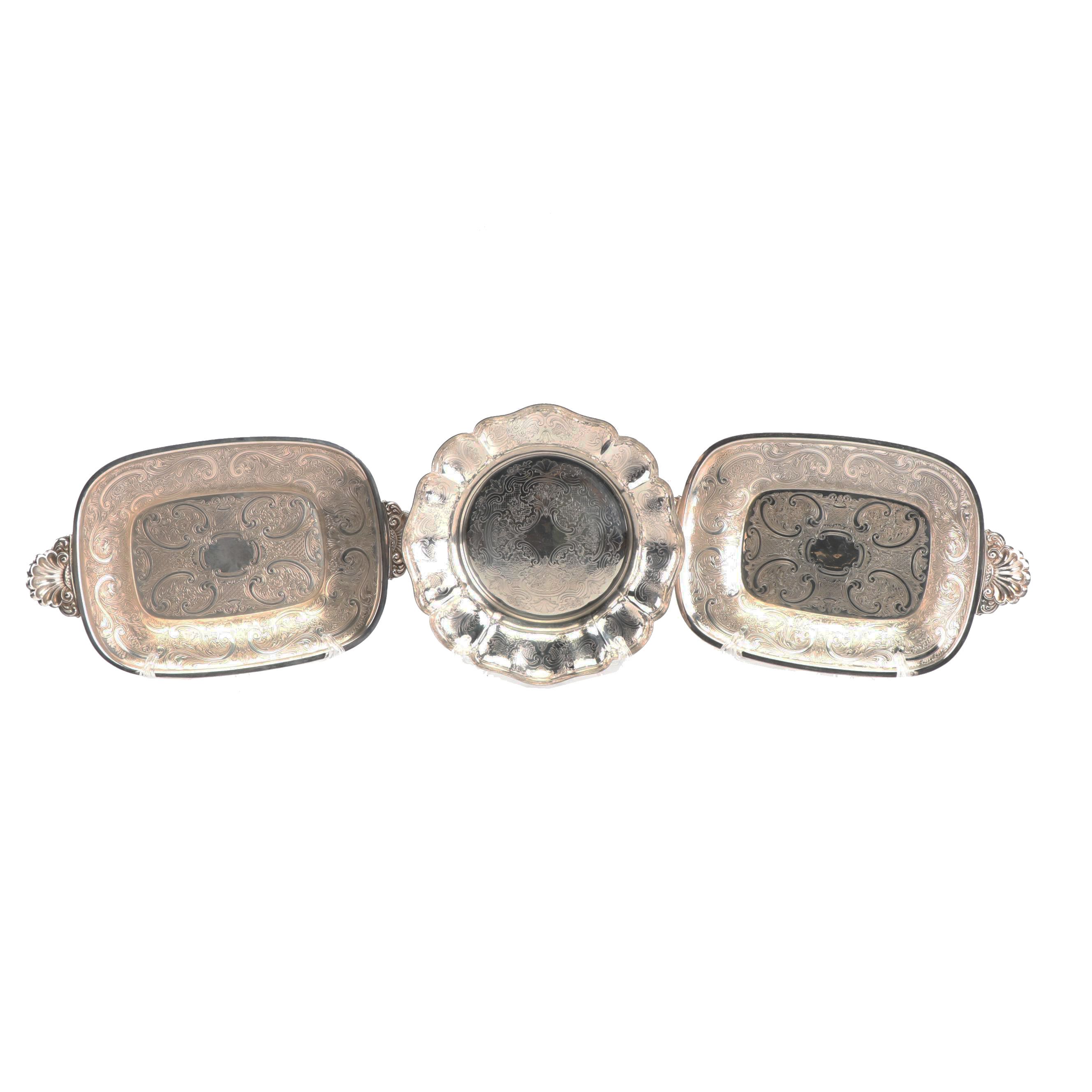 English Silver Plate Trays and Serving Bowl featuring Barker Ellis Silver Co.