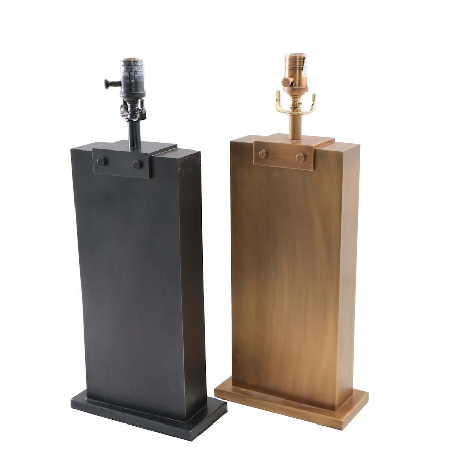 Restoration Hardware Metal Column Lamps in Bronze and Black Finishes