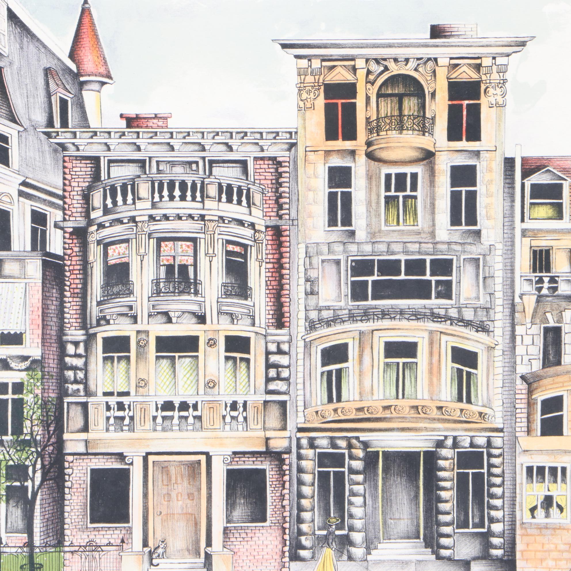 Polly Chase Limited Edition Lithograph Street Scene