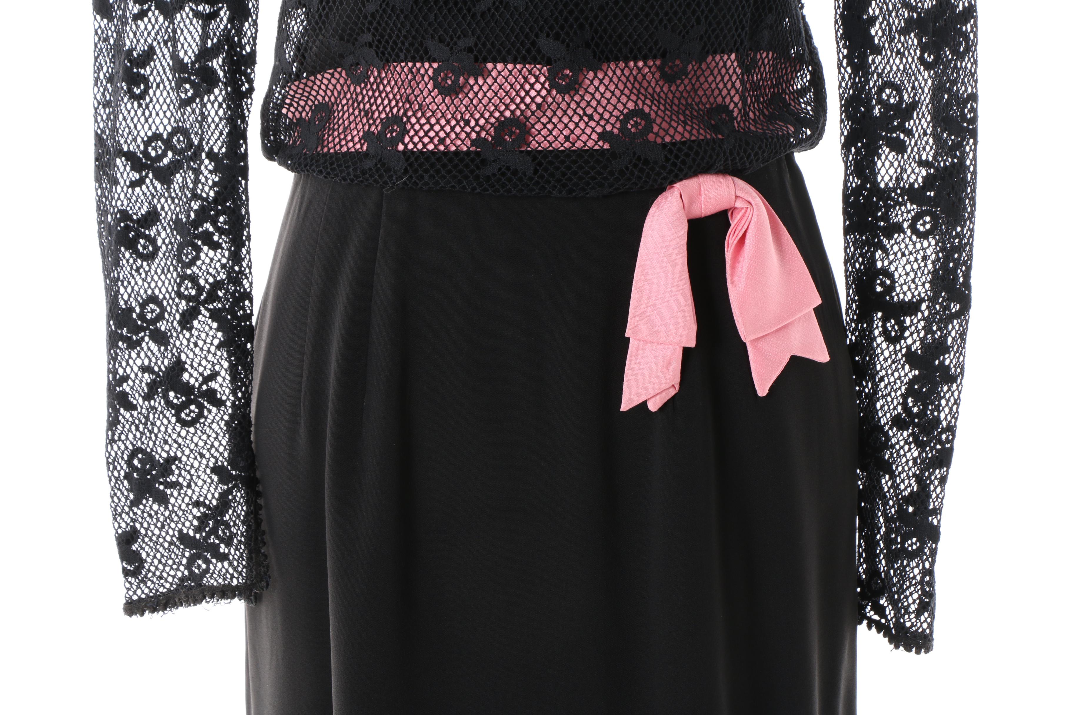 Vintage Ann Barry Jr. Black Cocktail Dress with Pink Accents