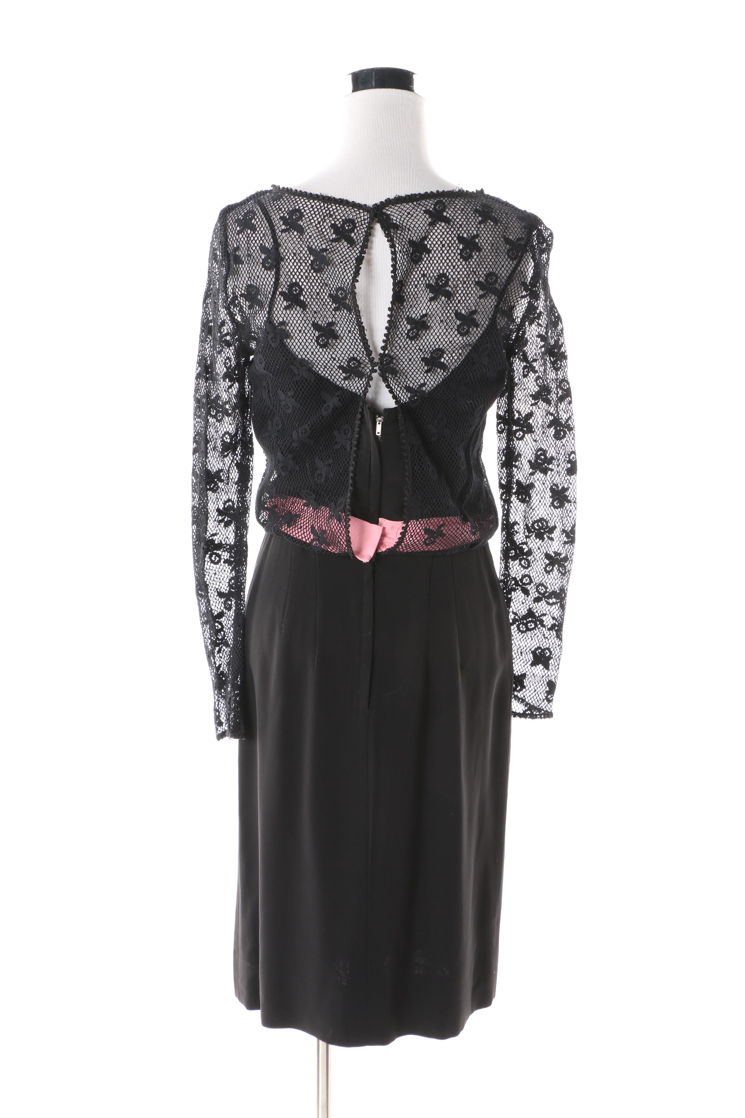 Vintage Ann Barry Jr. Black Cocktail Dress with Pink Accents