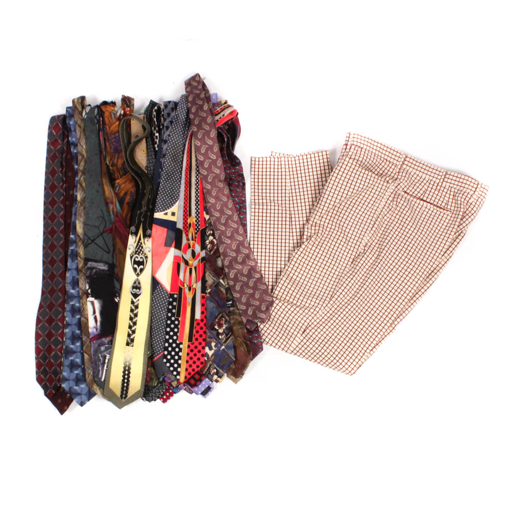Men's Prada Plaid Slacks and Over Fifty Designer Neckties