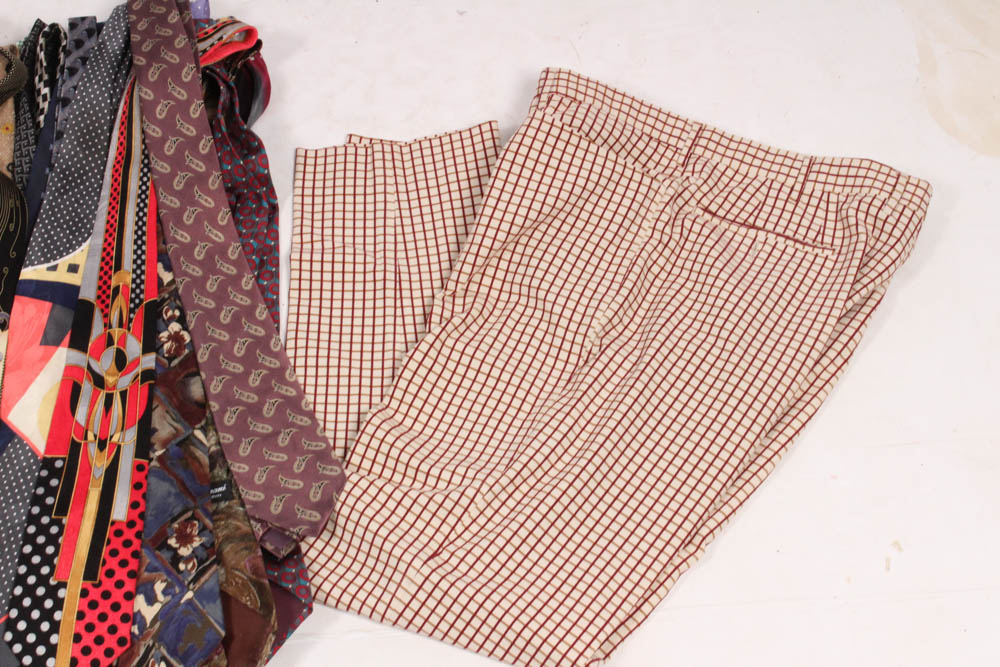 Men's Prada Plaid Slacks and Over Fifty Designer Neckties