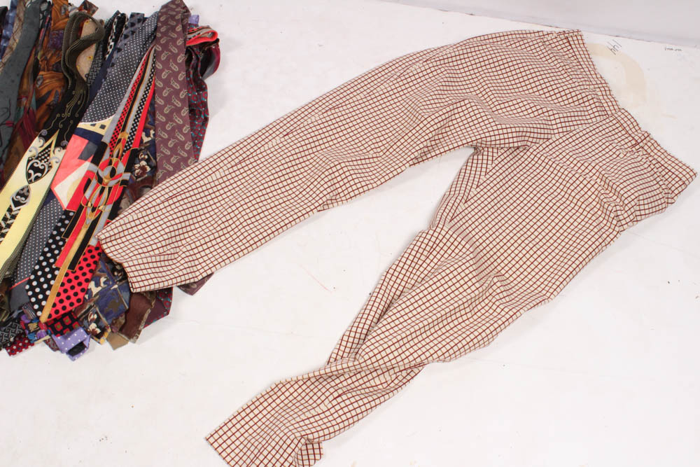 Men's Prada Plaid Slacks and Over Fifty Designer Neckties