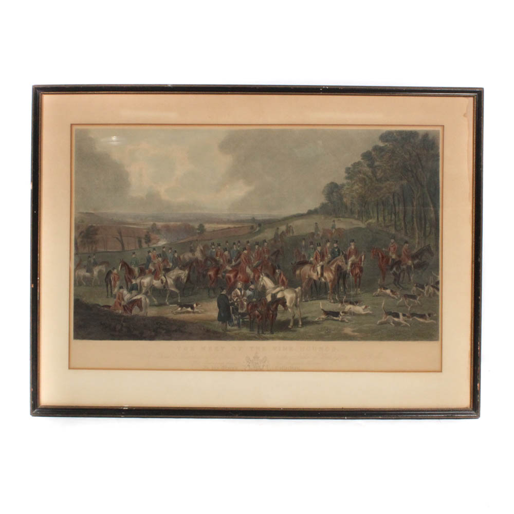 W. H. Simmons Hand-Colored Engraving "The Meet of the Vine Hounds"