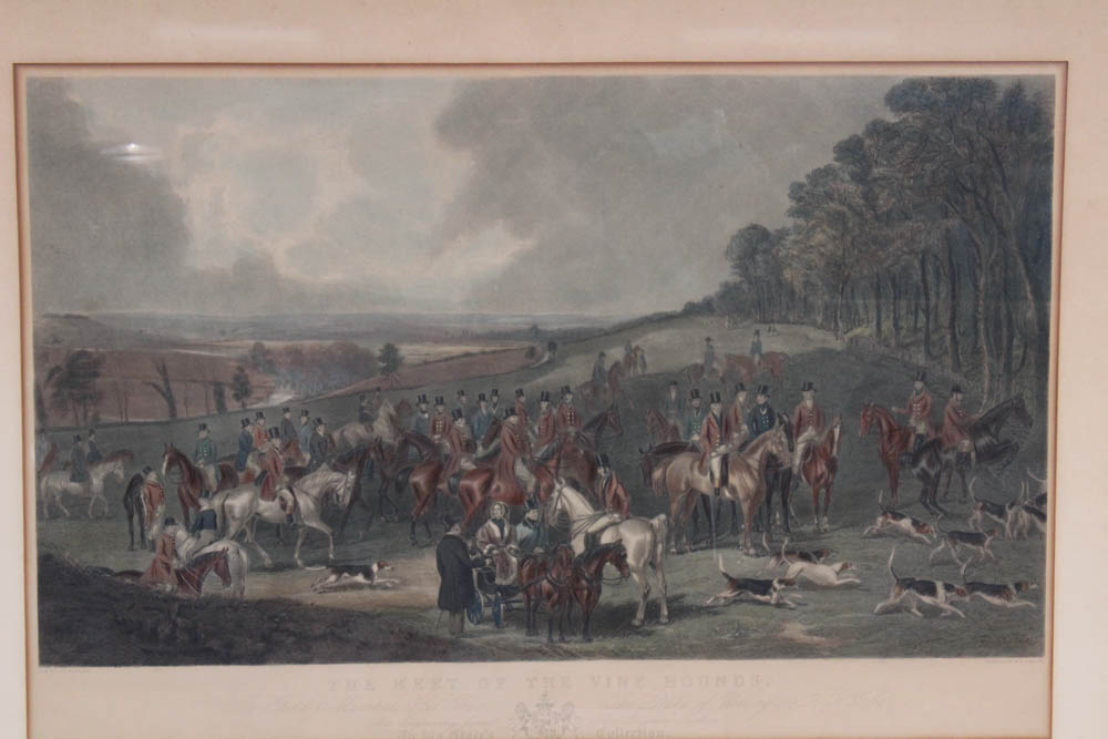 W. H. Simmons Hand-Colored Engraving "The Meet of the Vine Hounds"