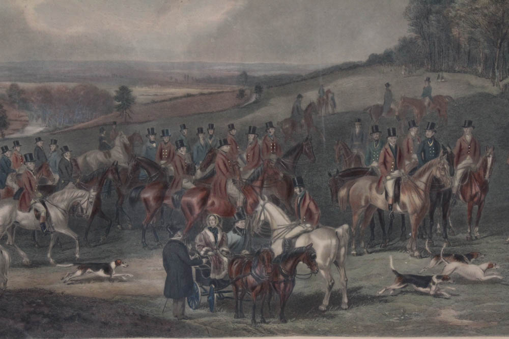 W. H. Simmons Hand-Colored Engraving "The Meet of the Vine Hounds"
