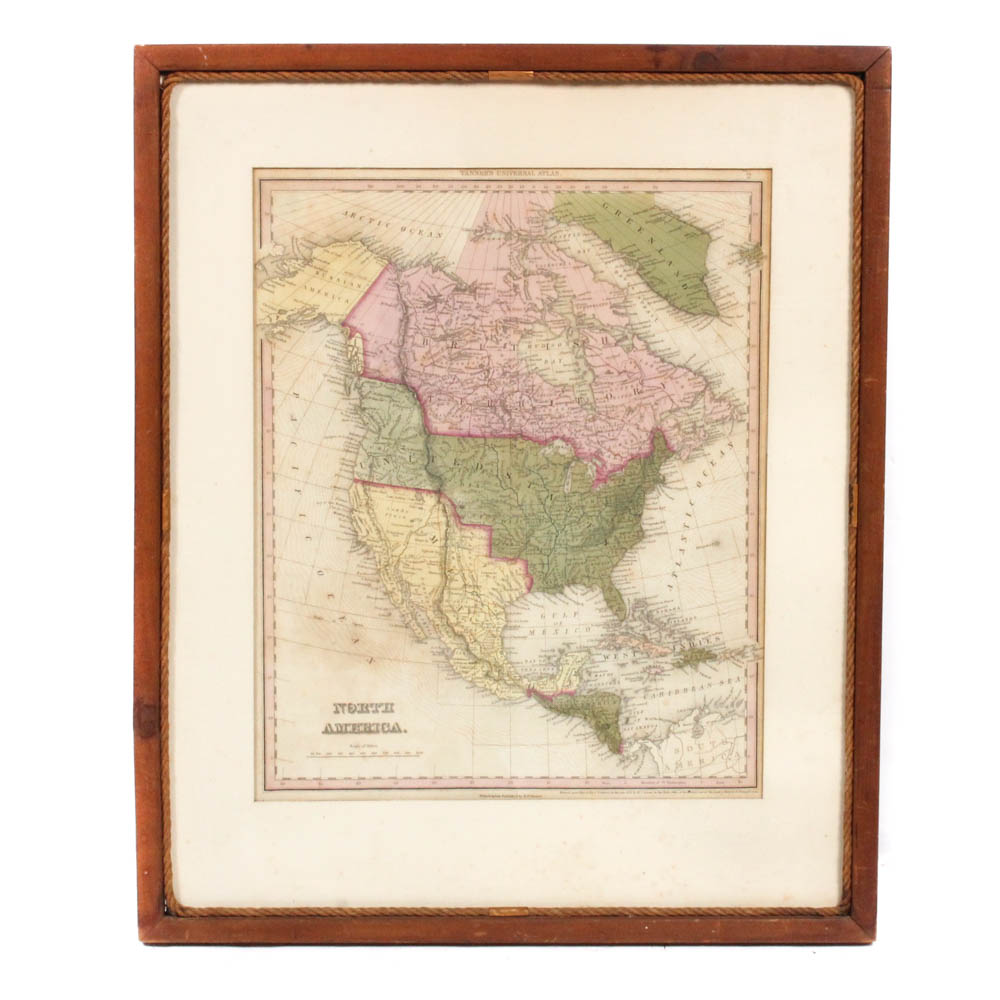 1836 H. S. Tanner Hand-Colored Map of North America