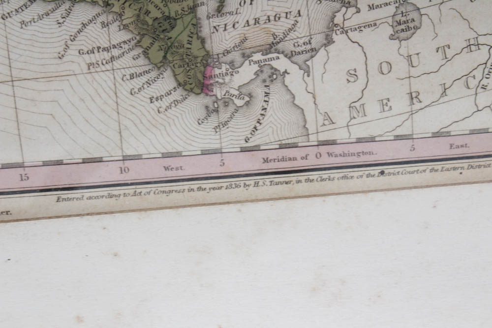 1836 H. S. Tanner Hand-Colored Map of North America