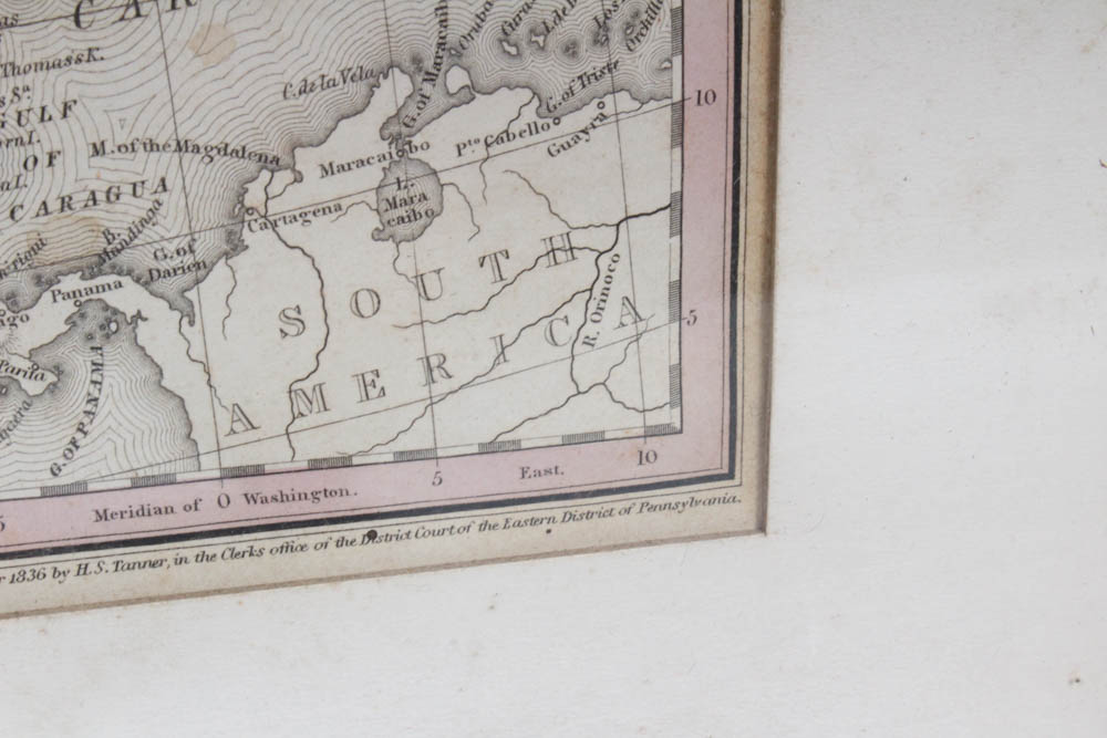 1836 H. S. Tanner Hand-Colored Map of North America