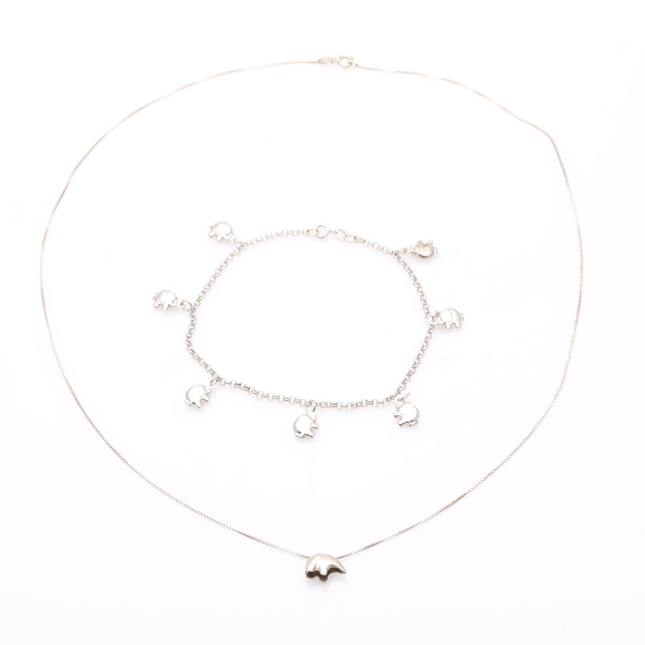 Sterling Silver Animal Charm Necklace and Bracelet