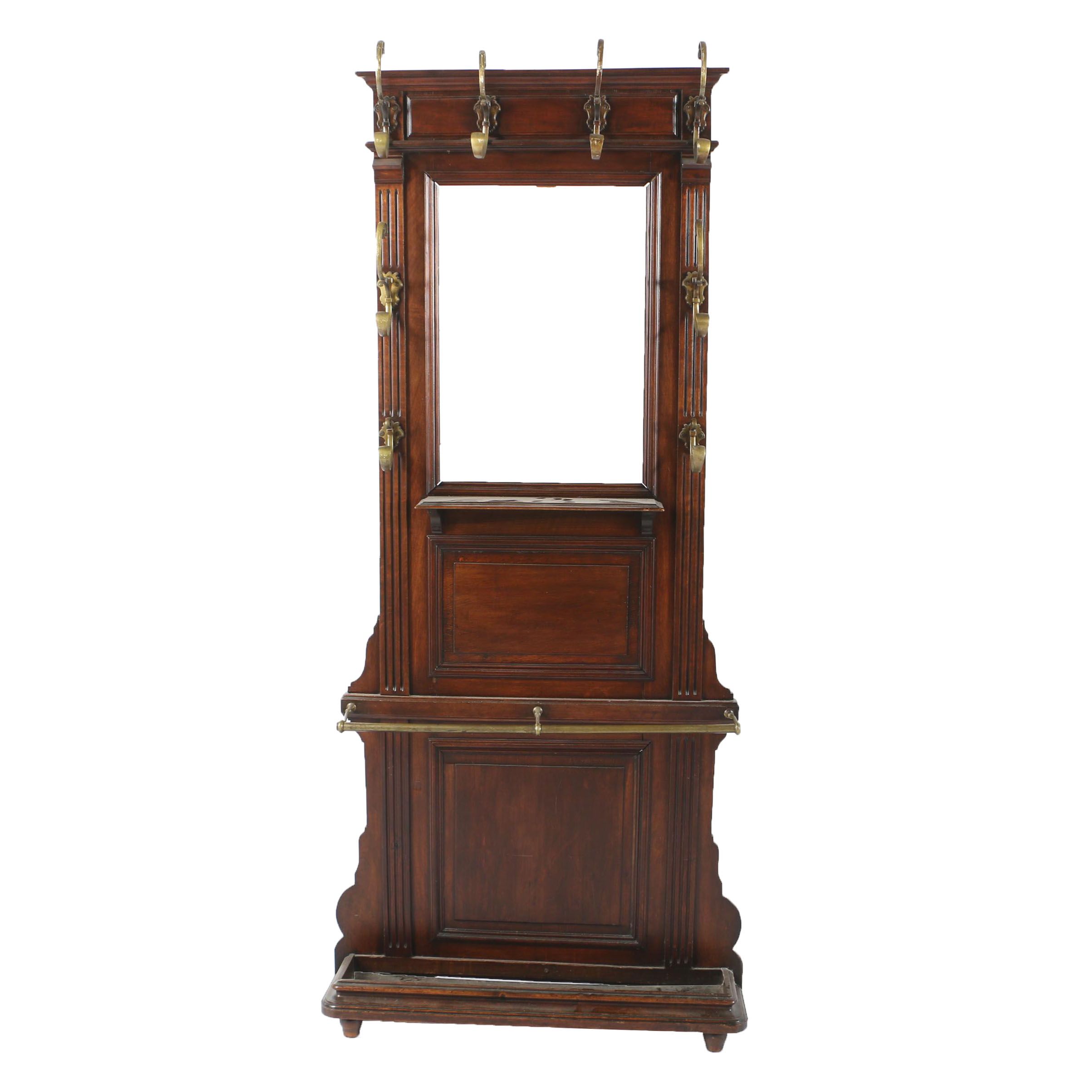 Hall Tree with Brass Hooks and Hardware