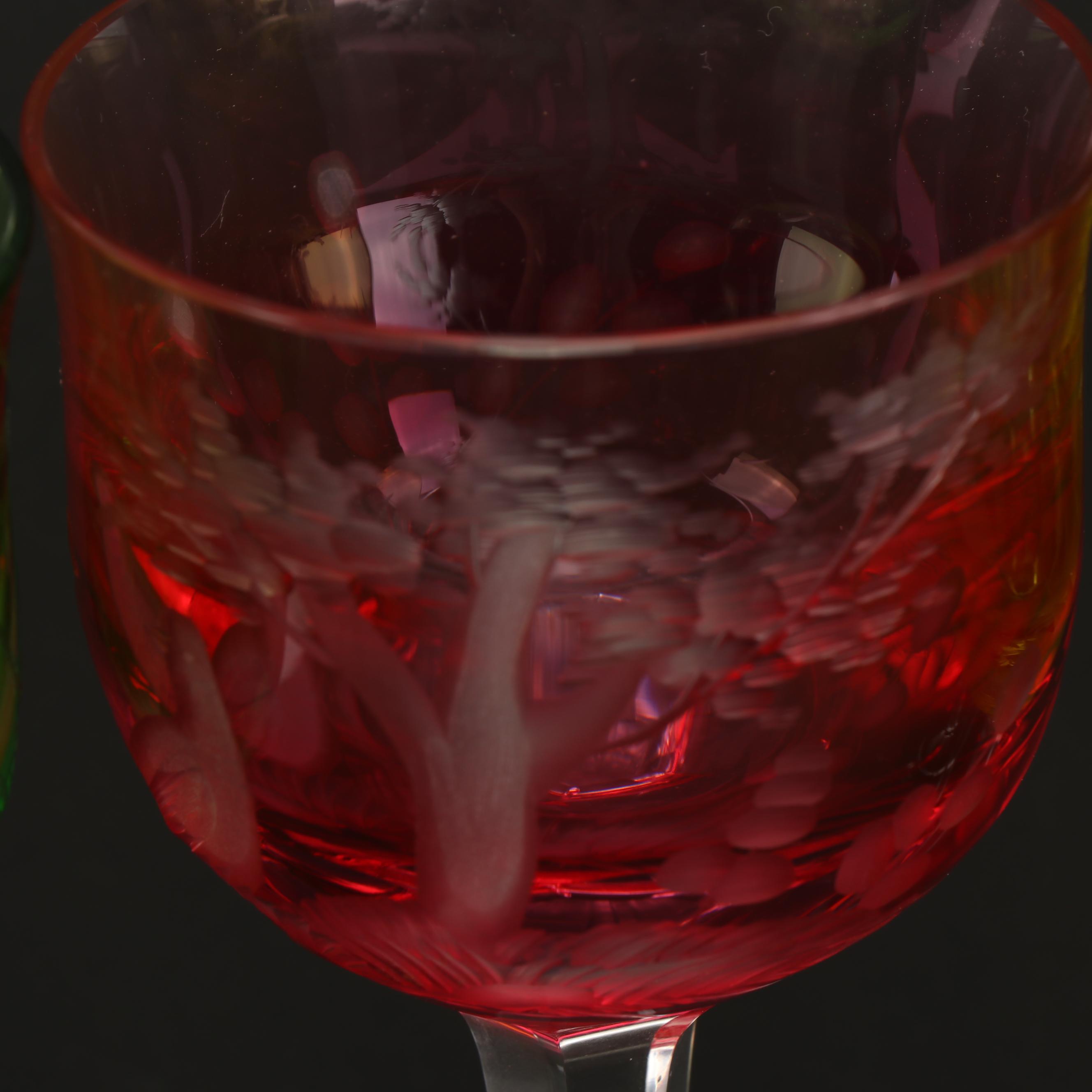 Moser "Birds of the Wild" Cased Cut to Clear Crystal Wine Hocks