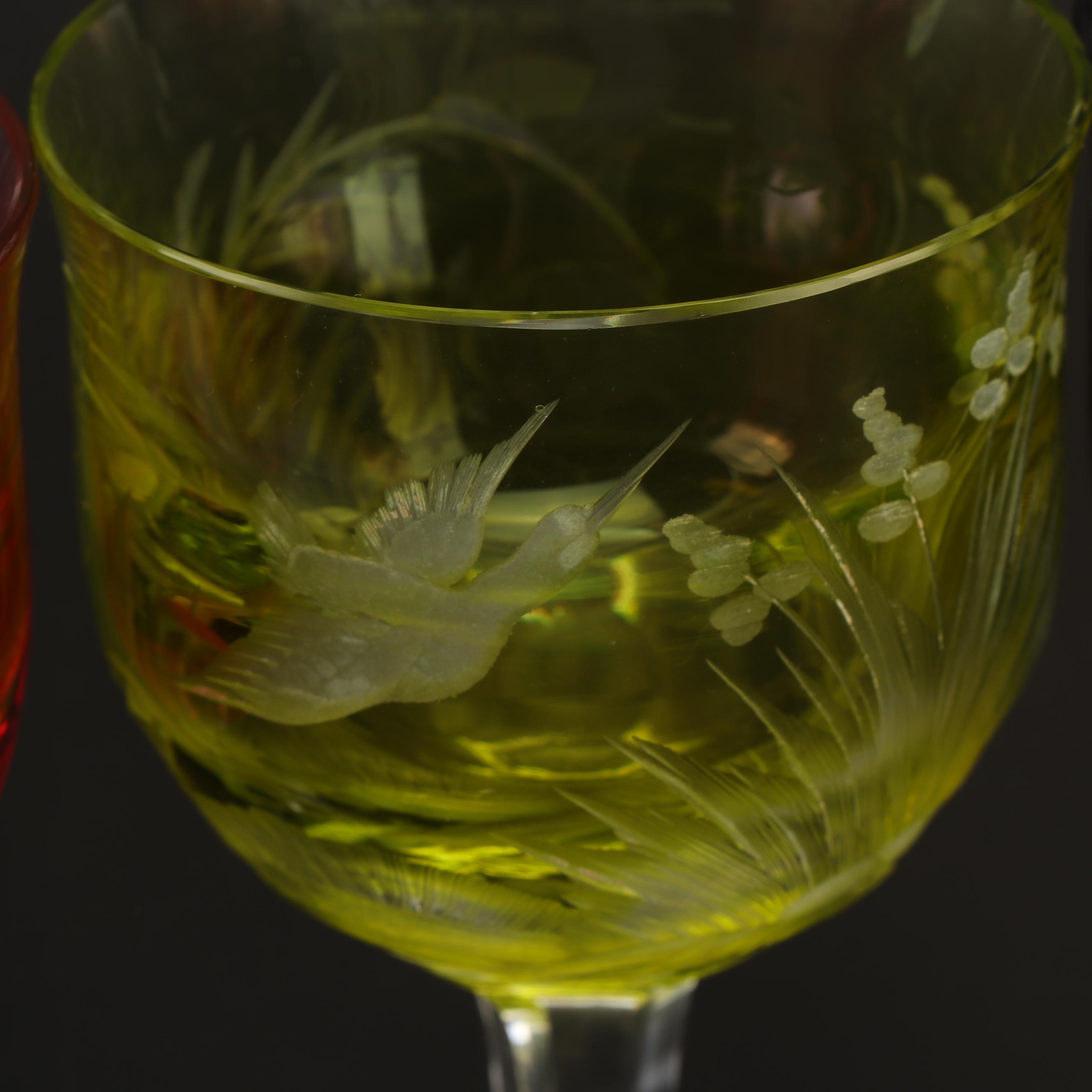 Moser "Birds of the Wild" Cased Cut to Clear Crystal Wine Hocks