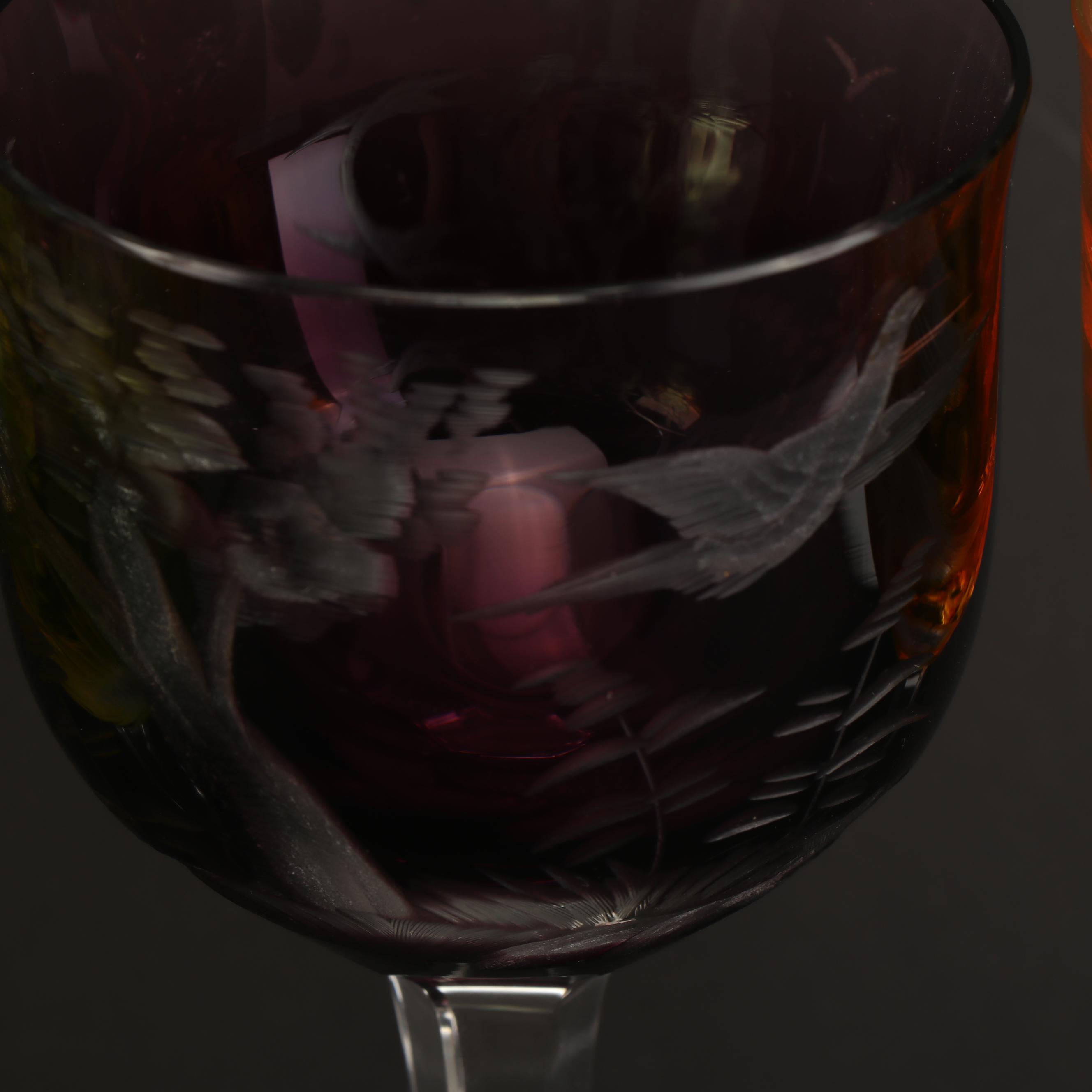 Moser "Birds of the Wild" Cased Cut to Clear Crystal Wine Hocks