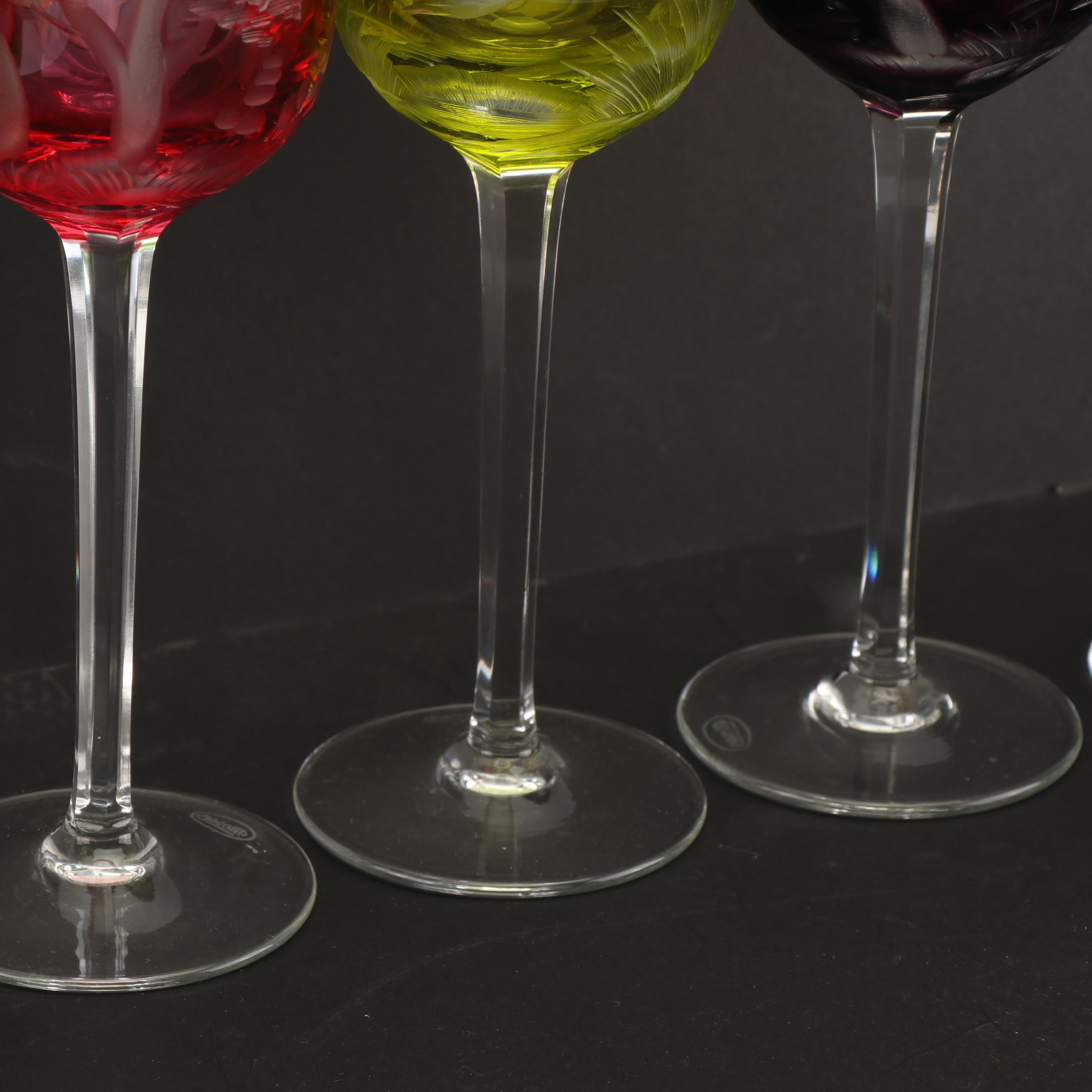 Moser "Birds of the Wild" Cased Cut to Clear Crystal Wine Hocks