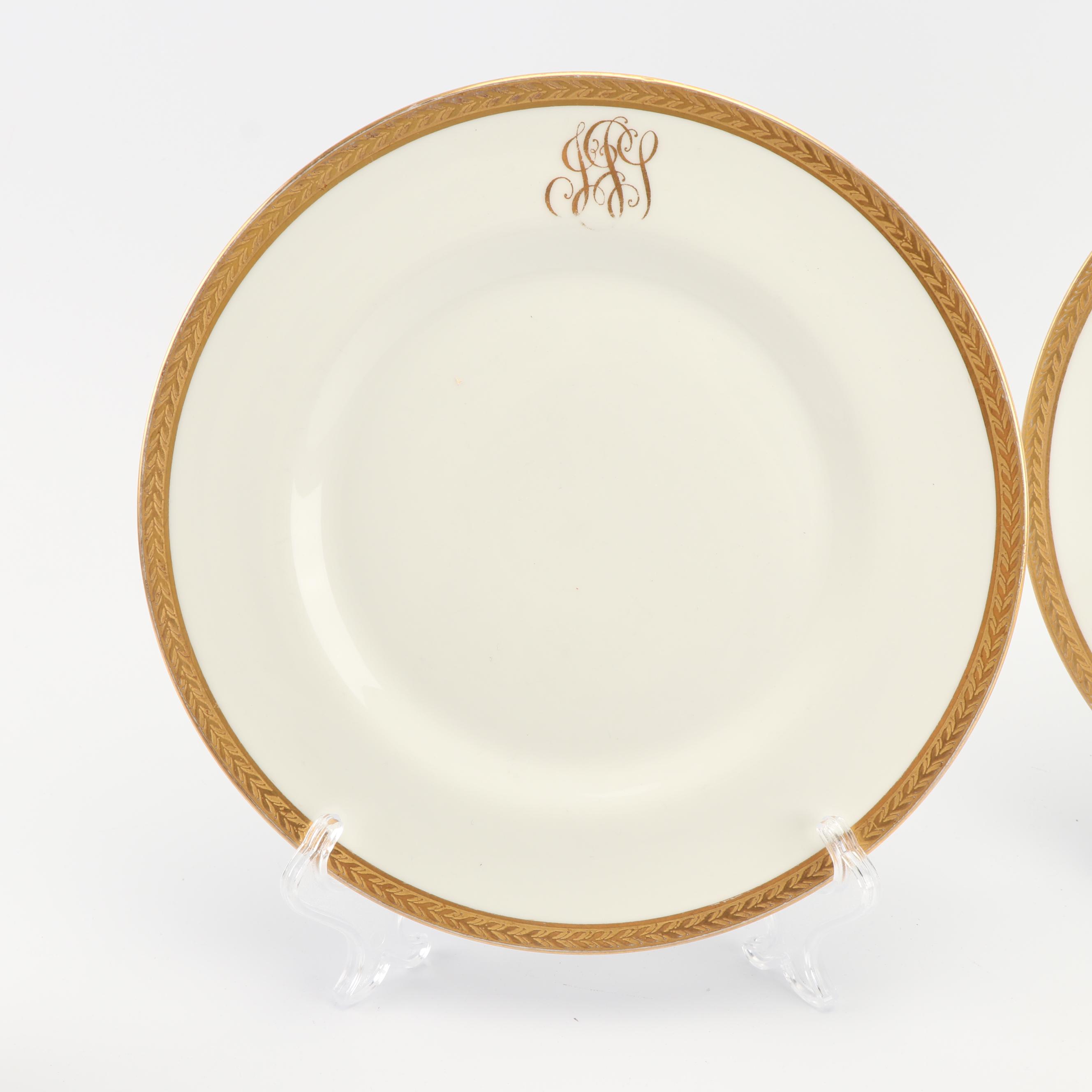 Vintage Ceramic Swan Planter with Monogramed Limoges Plates