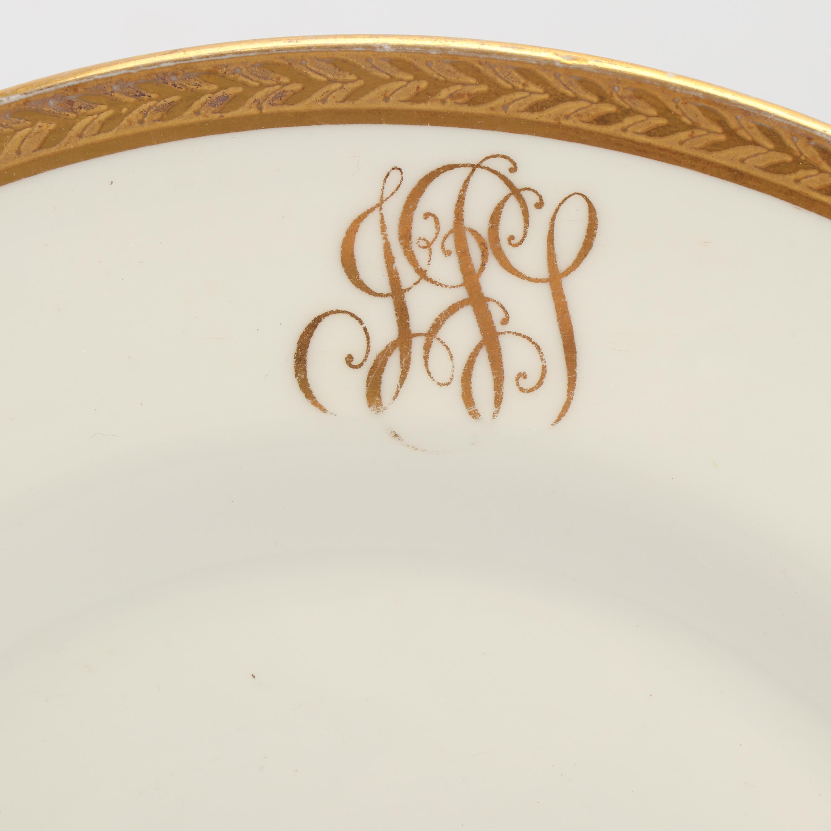 Vintage Ceramic Swan Planter with Monogramed Limoges Plates