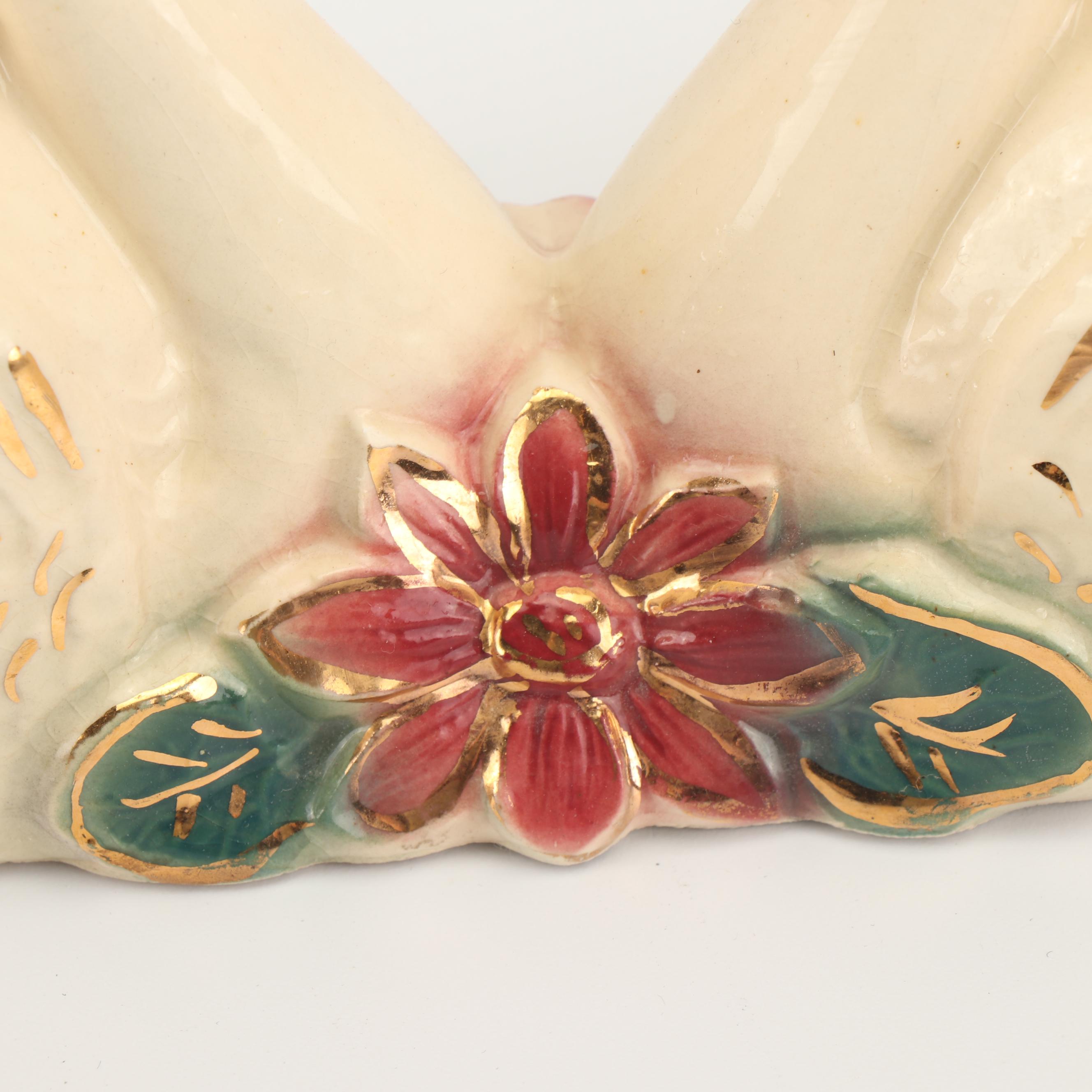 Vintage Ceramic Swan Planter with Monogramed Limoges Plates