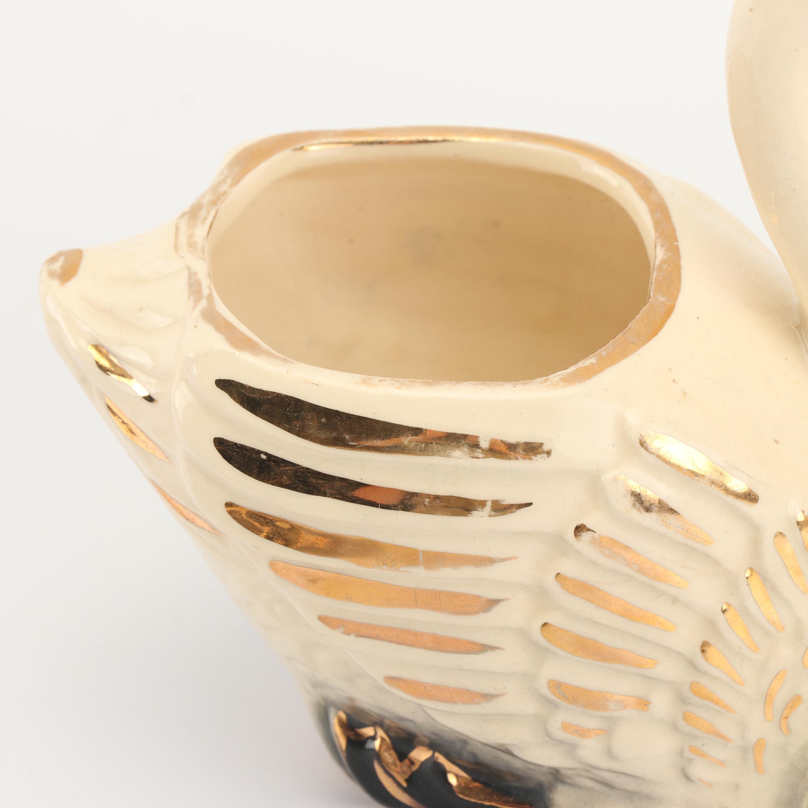 Vintage Ceramic Swan Planter with Monogramed Limoges Plates