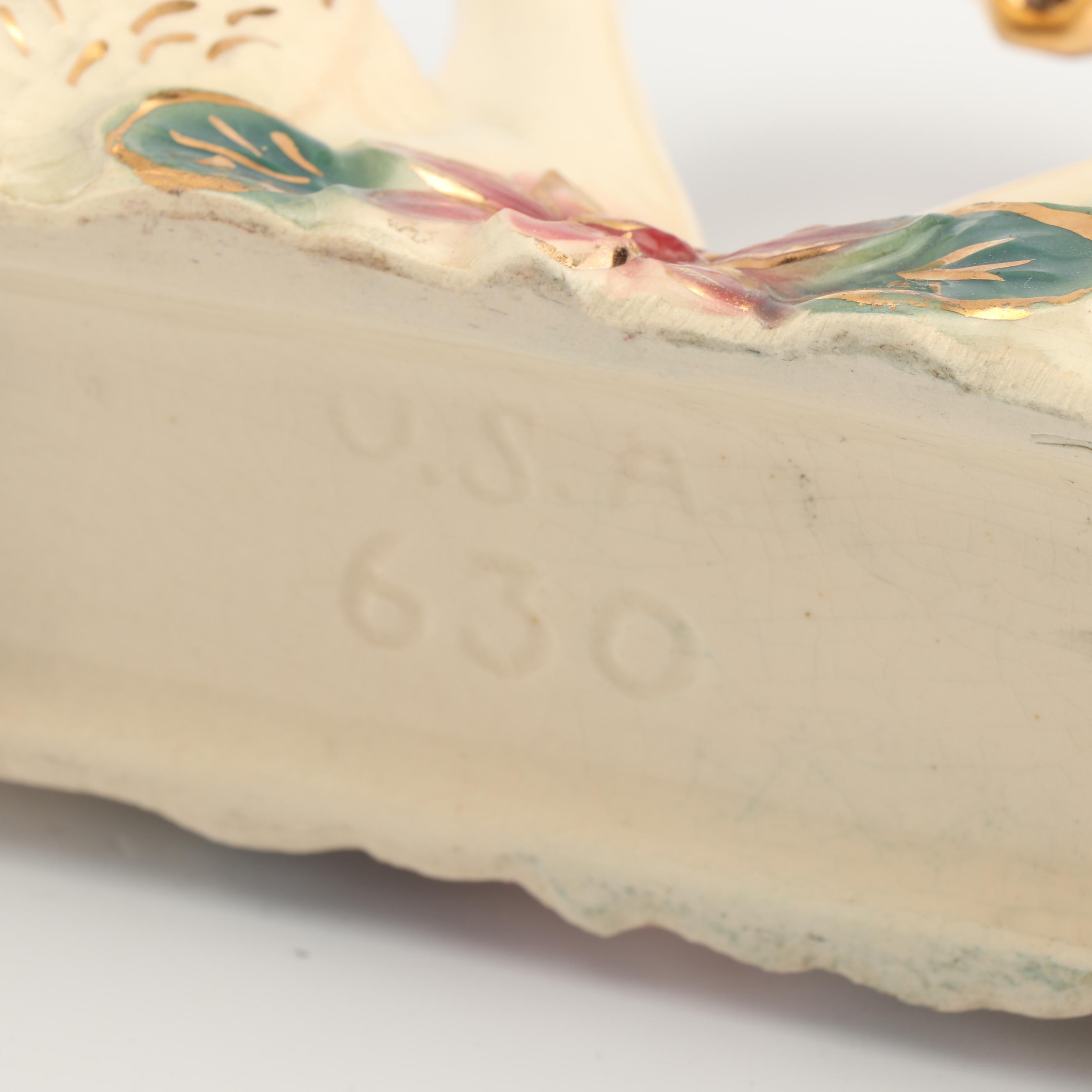 Vintage Ceramic Swan Planter with Monogramed Limoges Plates